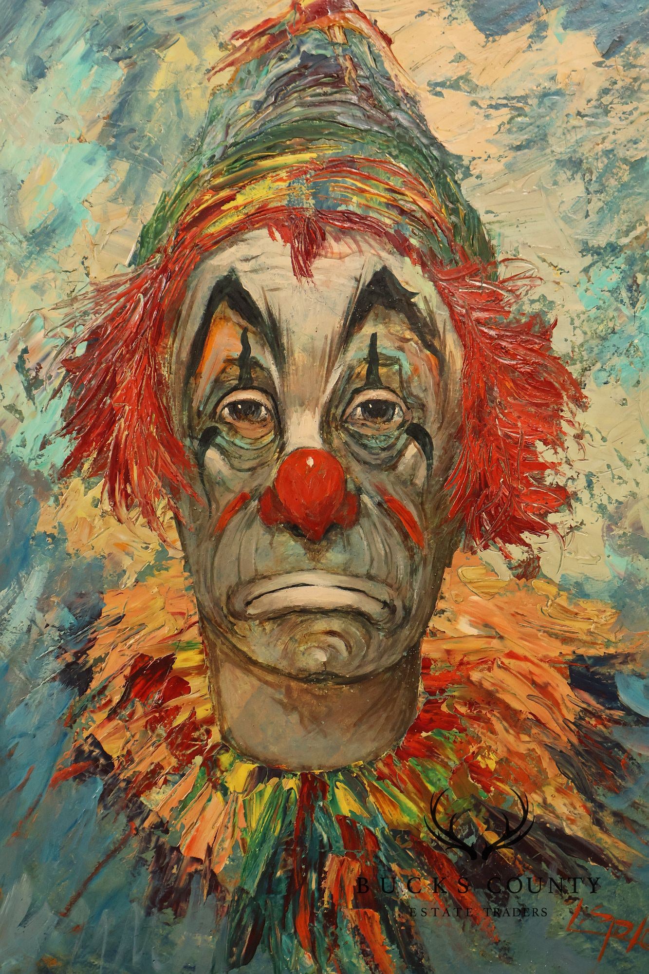 Louis Spiegel Mid Century Original Clown Oil Painting