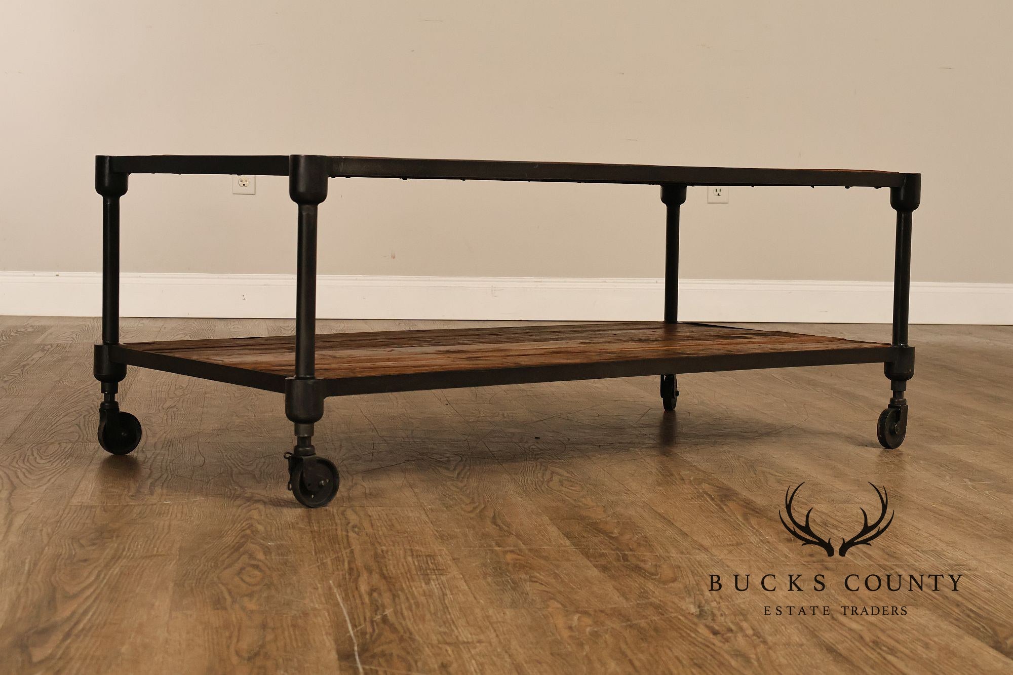 Industrial Style Two-Tier Rolling Coffee table