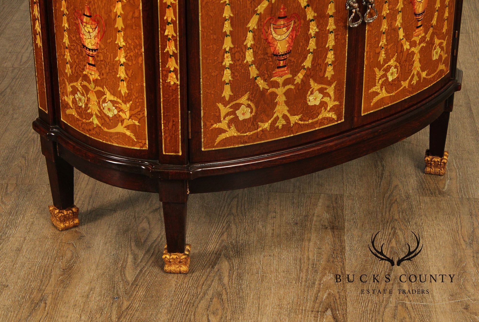 Italian Neoclassical Style Pair of Marquetry Demilune Commodes