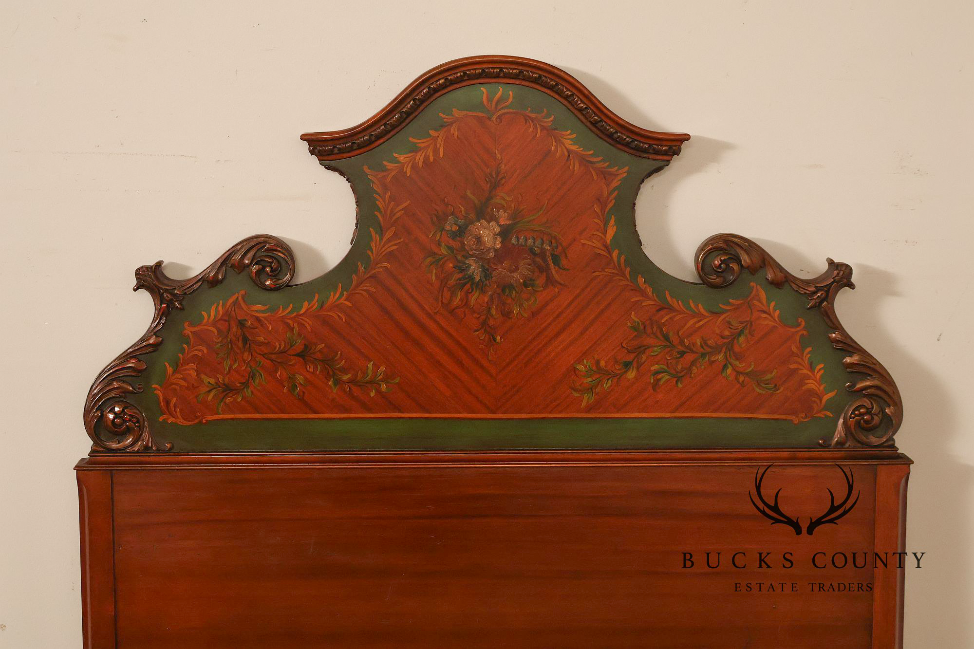Edwardian Paint Decorated Satinwood Twin Headboard