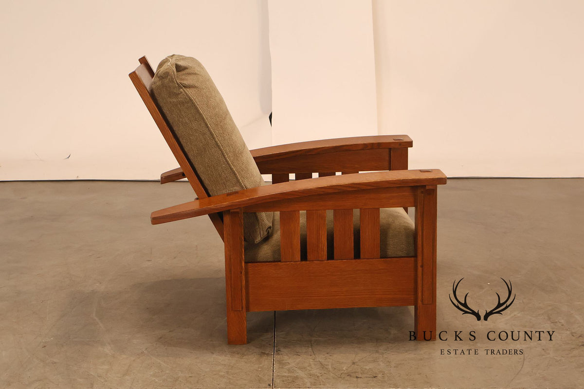 Stickley Mission Collection Oak And Custom Upholstery Bow Arm Morris Chair