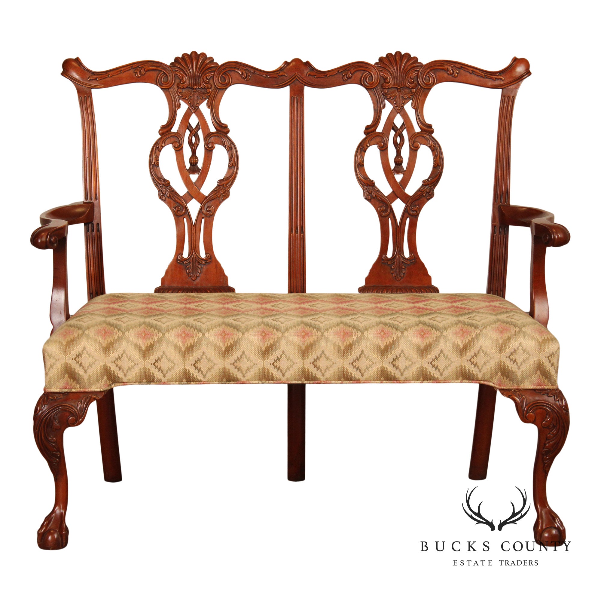 Hickory Chair 'Mount Vernon' Chippendale Style Carved Mahogany Settee