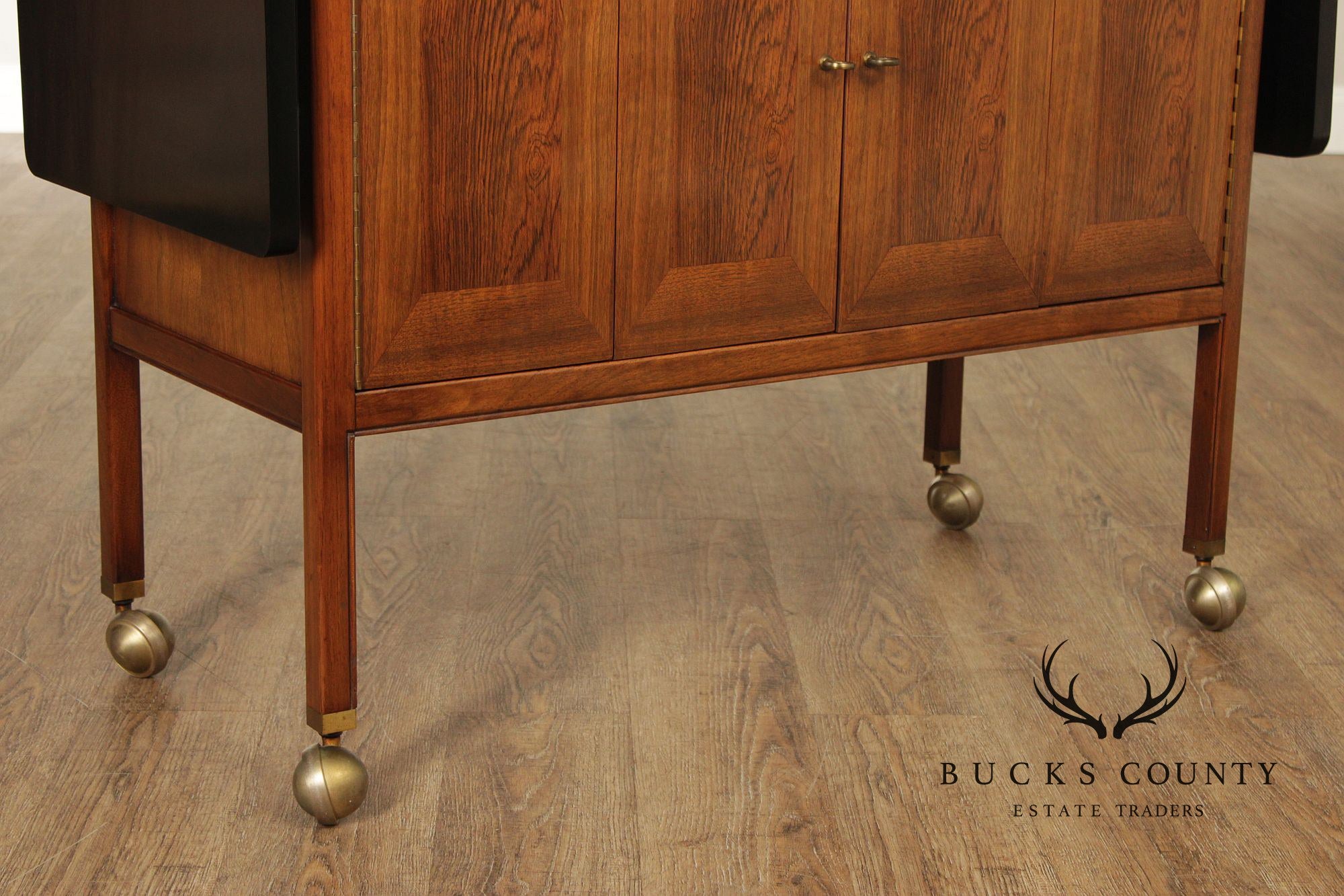 American Of Martinsville Mid Century Walnut And Rosewood Drop Leaf Bar Cart