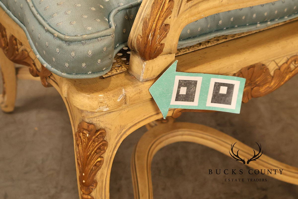 French Regency Pair of Caned Bergere Armchairs