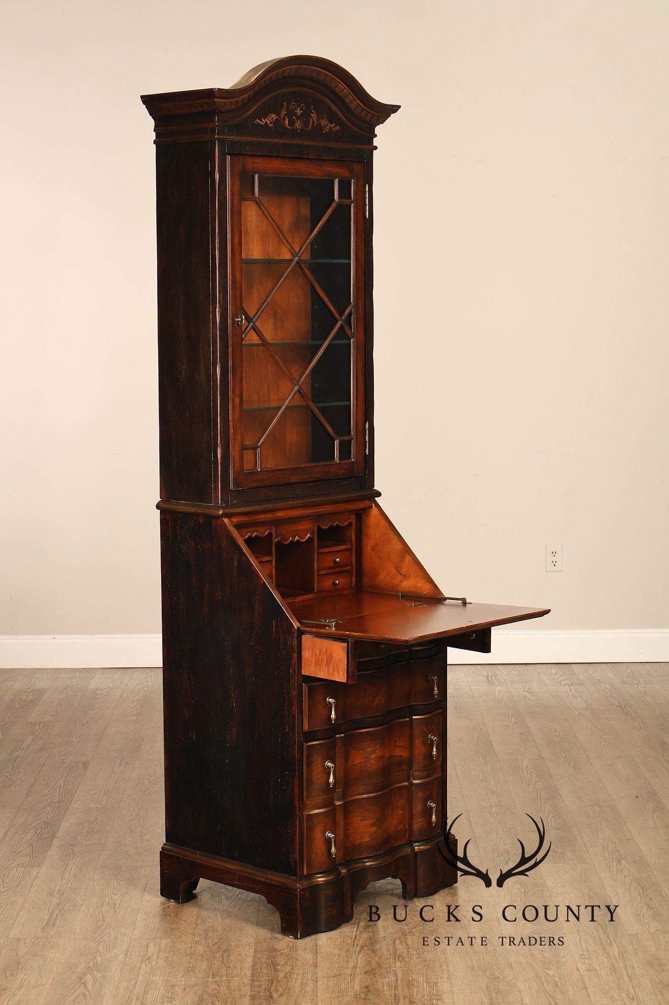 Hooker Furniture Seven Seas Narrow Burlwood Secretary Bookcase Cabinet