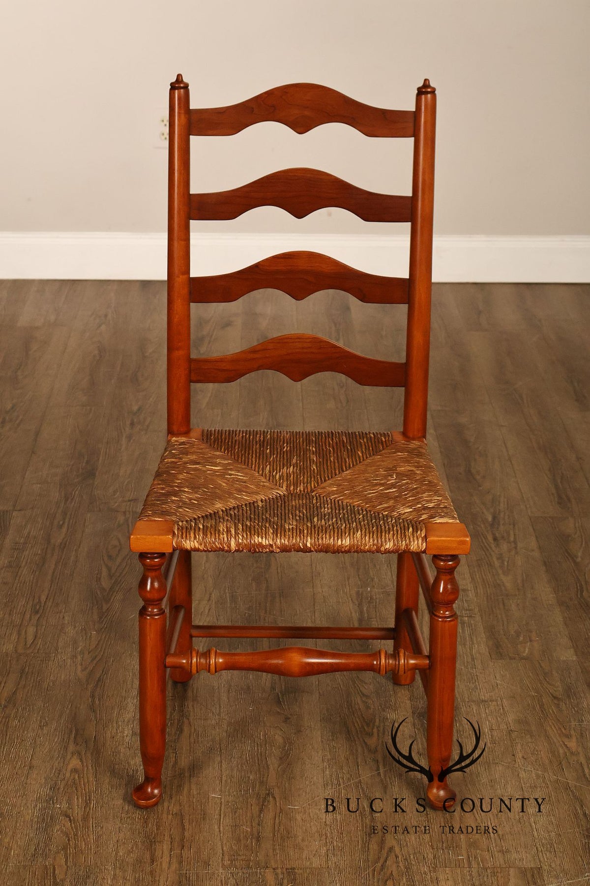 Stickley Set Of Four Cherry Ladder Back Dining Chairs With Rush Seats