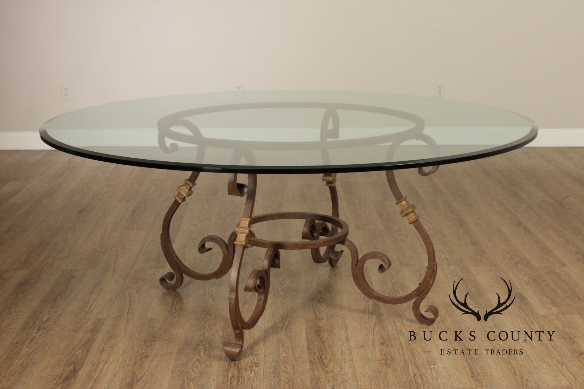 Italian Style Wrought Iron 72 Inch Round Glass Top Dining Table