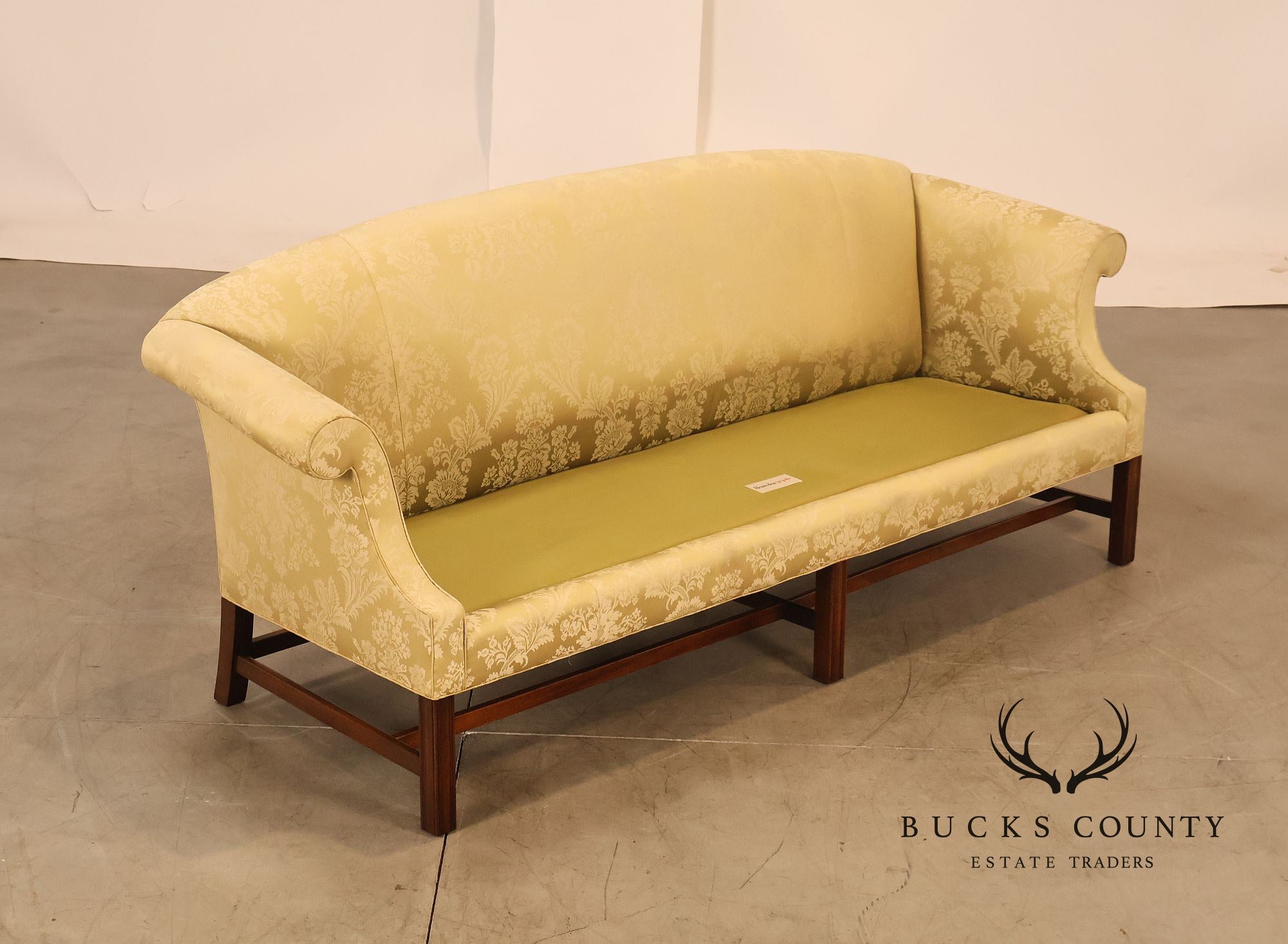 Henredon Chippendale Camelback Damask Upholstered Mahogany Sofa