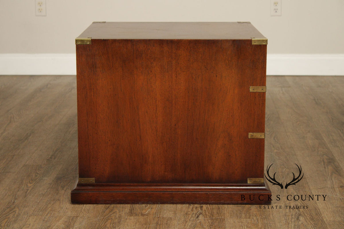 Hekman Campaign Style Mahogany Three-Drawer Nightstand With Brass Accents