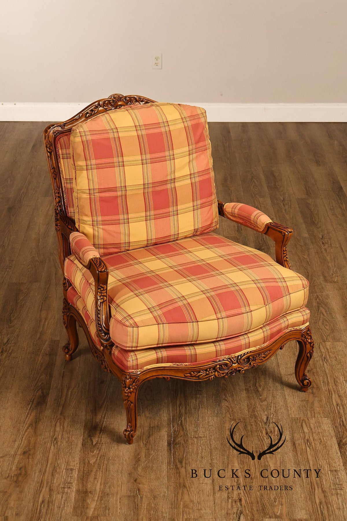 Sherrill Furniture French Louis XV Style Pair of Lounge Chairs with Ottomans