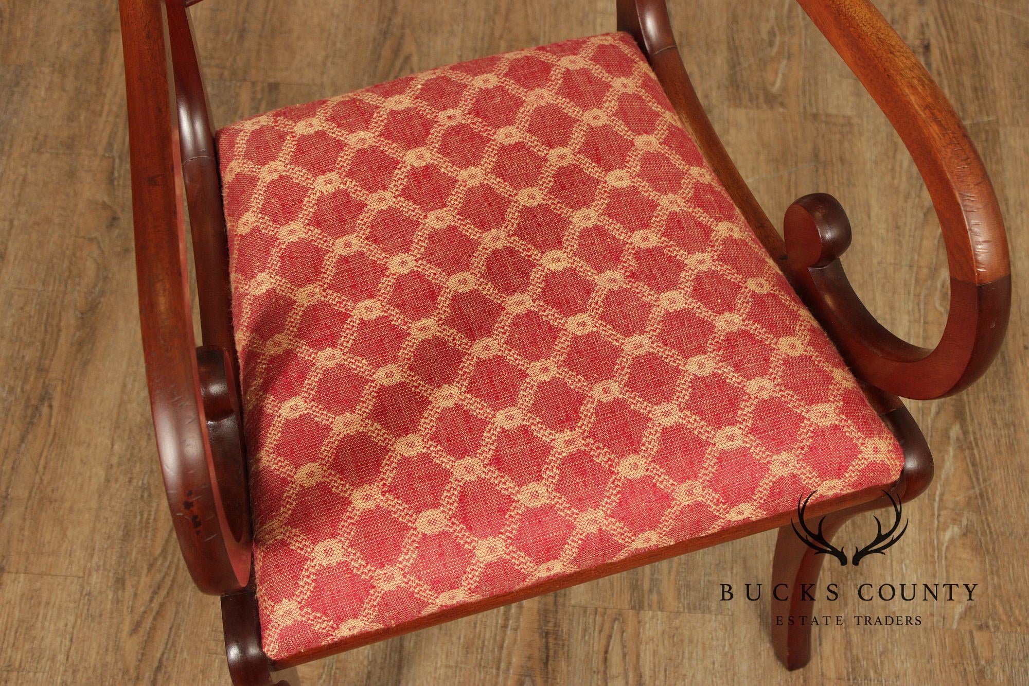 Antique English Regency Style Pair of Rosewood Brass Inlaid  Armchairs