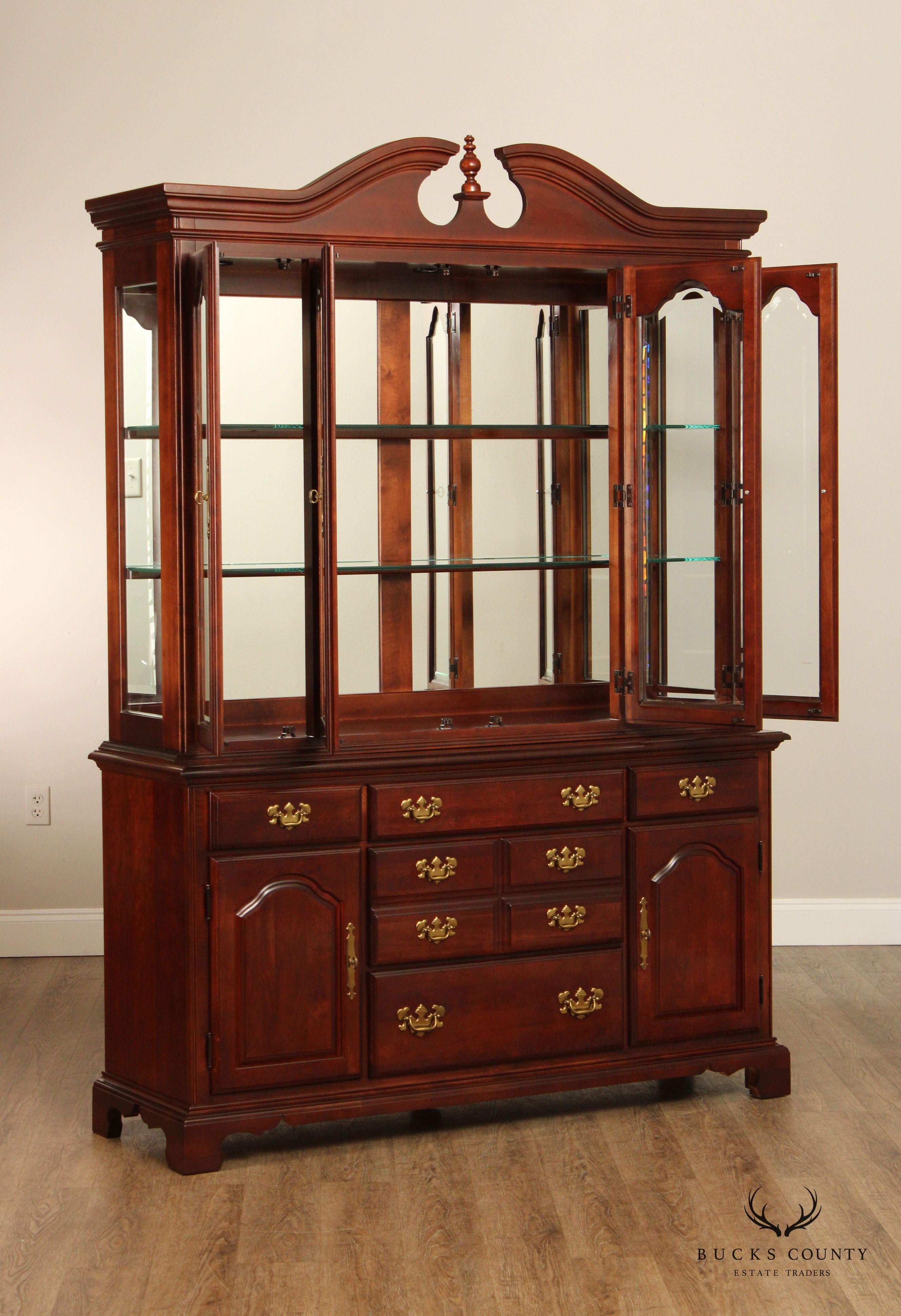 American Drew Chippendale Style Cherry China Cabinet