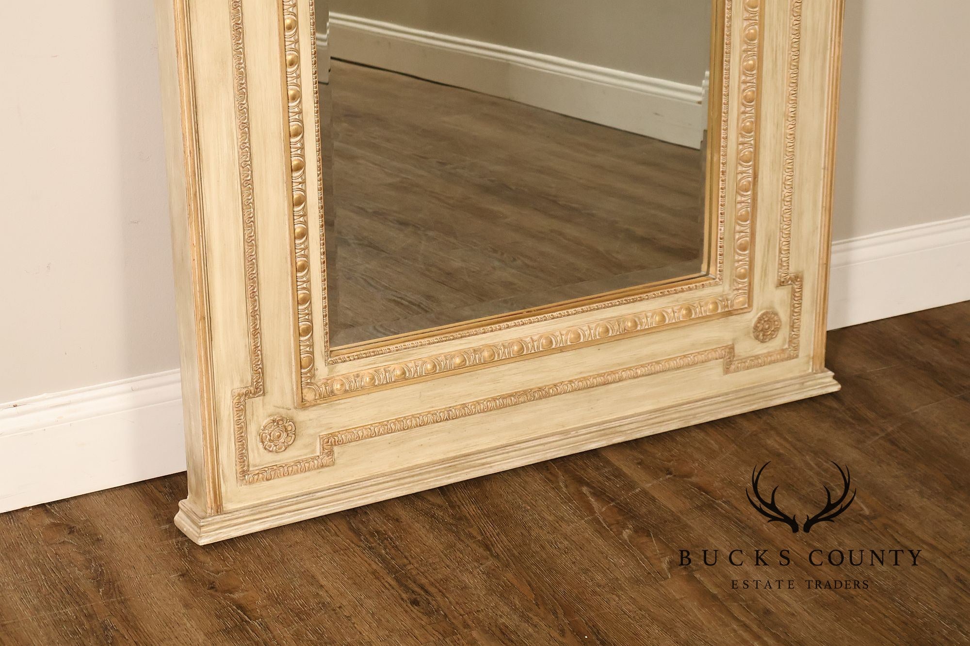 French Neoclassical Style Distress Painted Trumeau Mirror