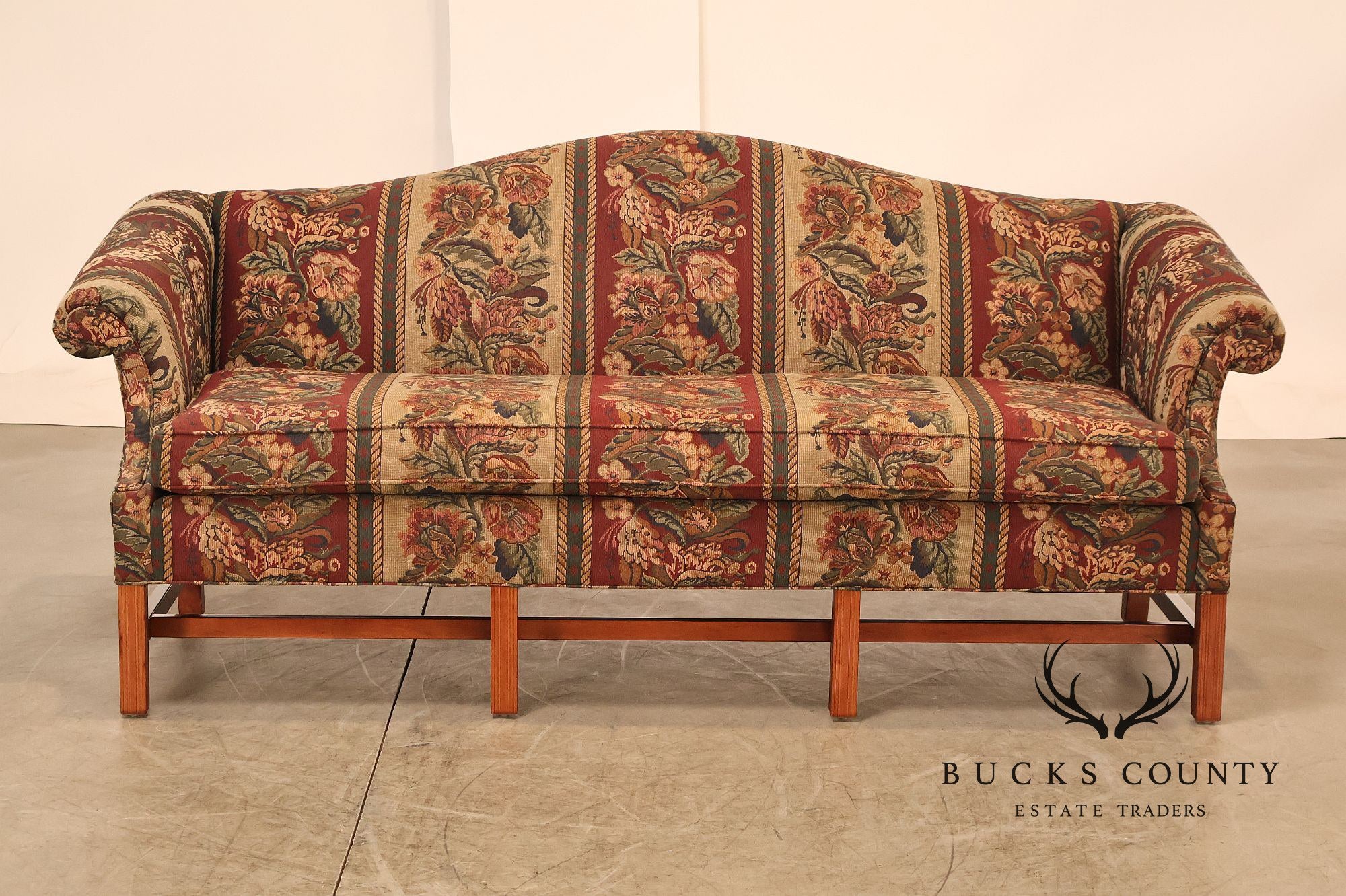 Vintage Traditional Camelback Sofa With Floral Upholstery