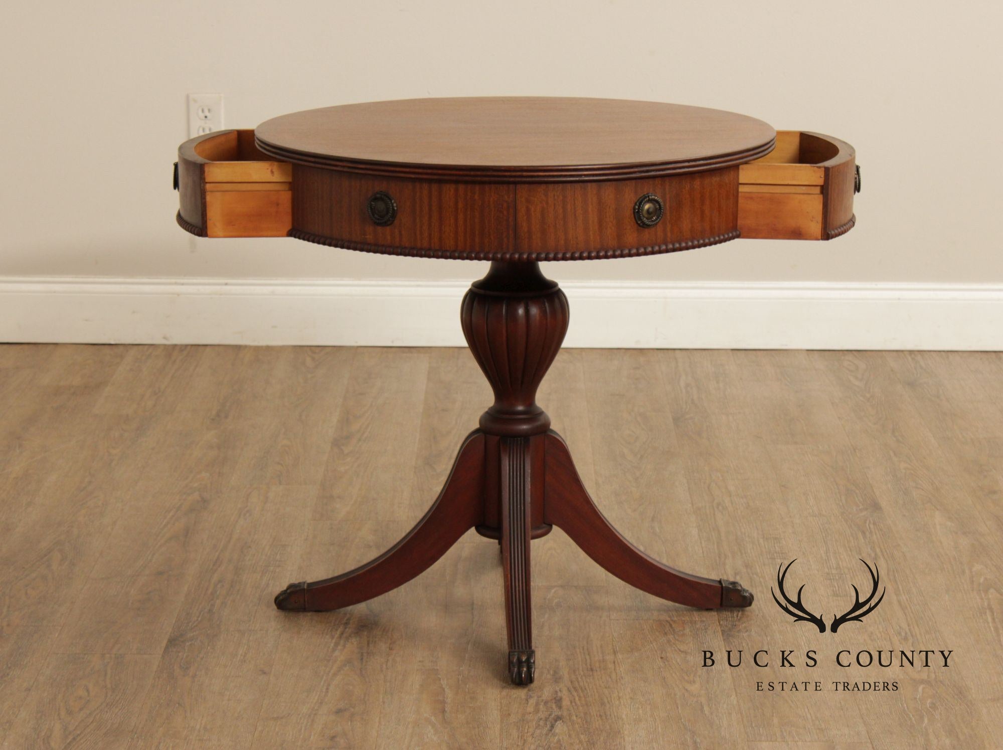 Regency Style 1940's Vintage Mahogany Drum Table