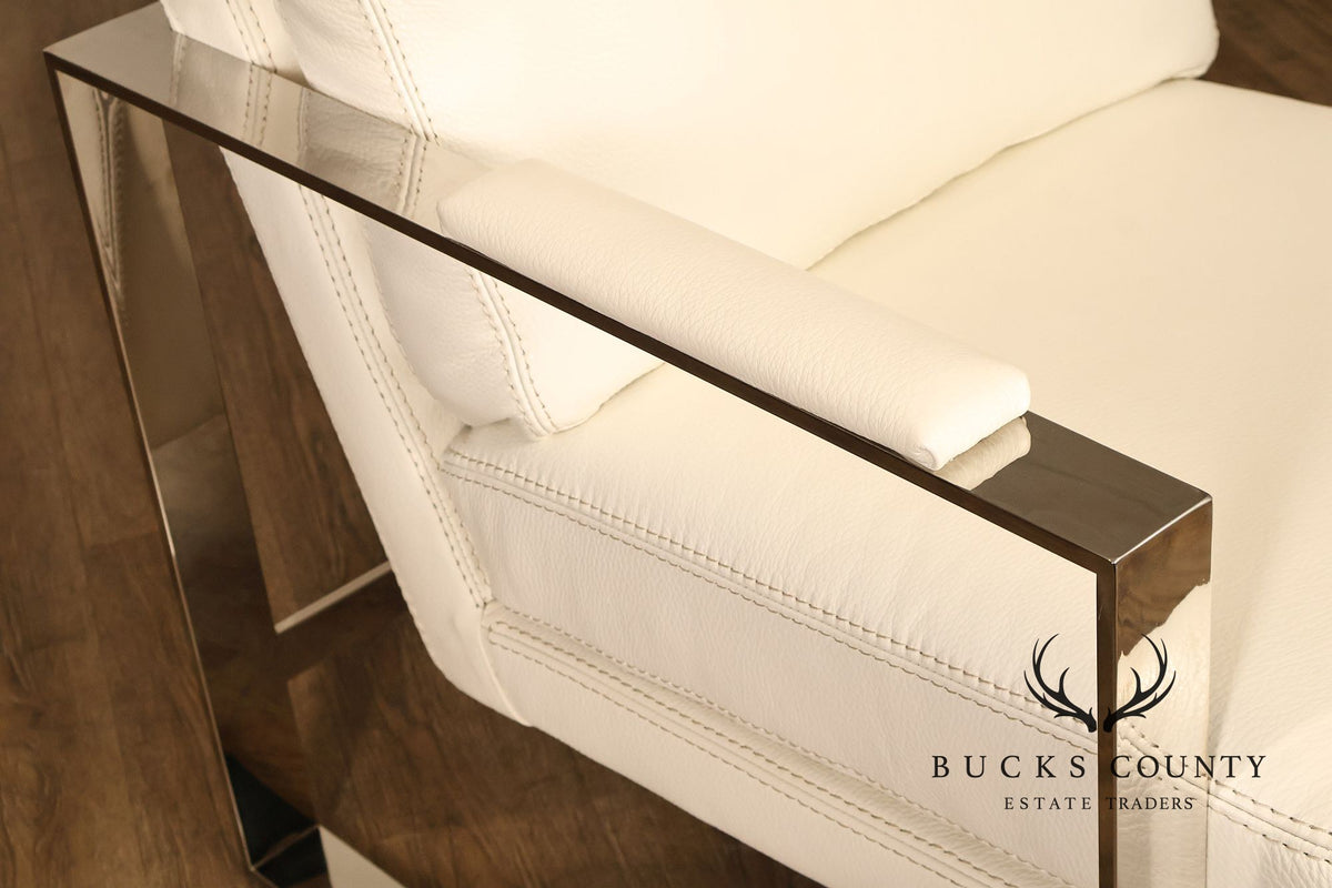 Modern Style Chrome and Leather Lounge Chair