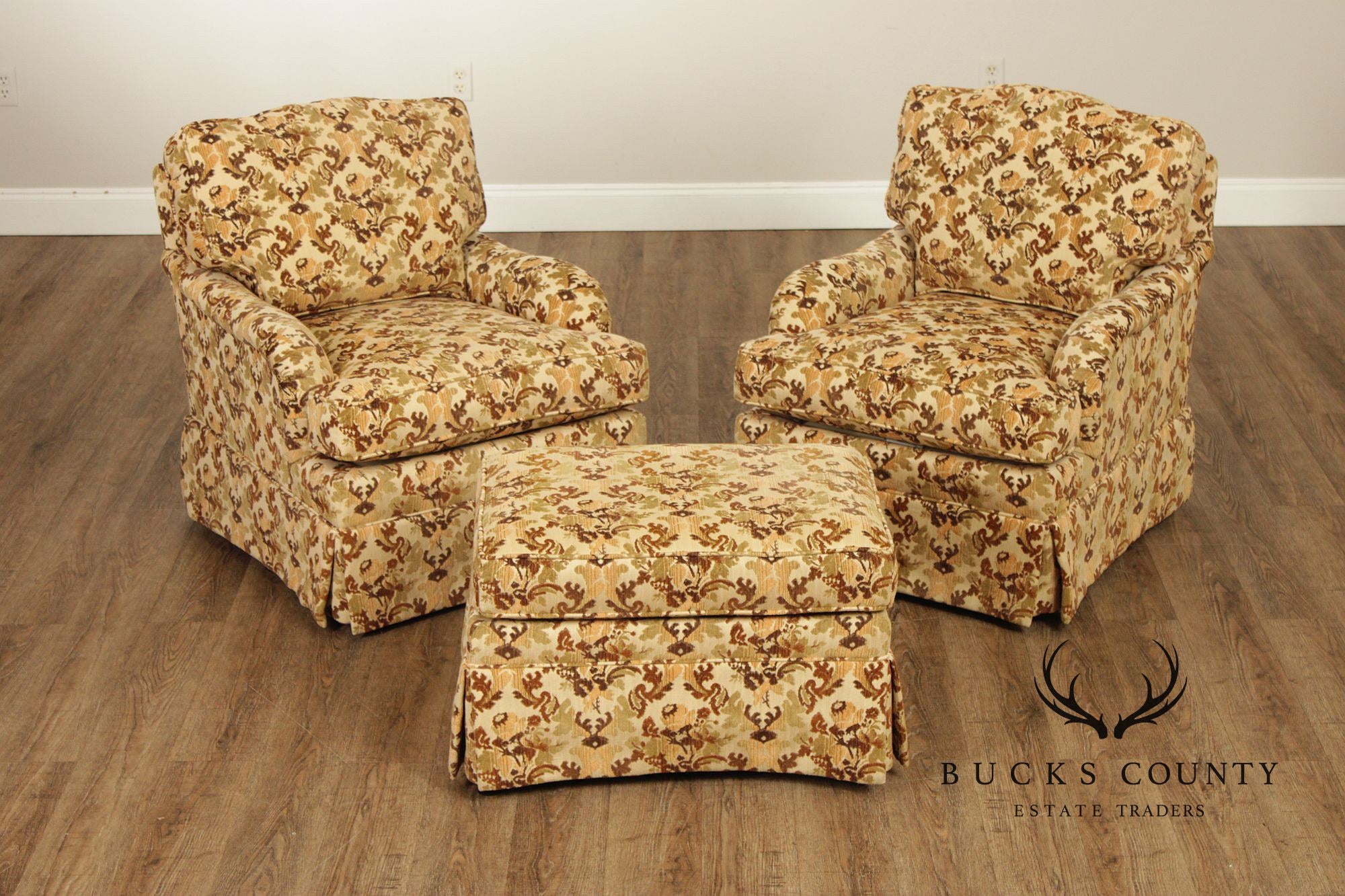 Sherrill Furniture Pair of Swivel Rocking Armchairs & Ottoman