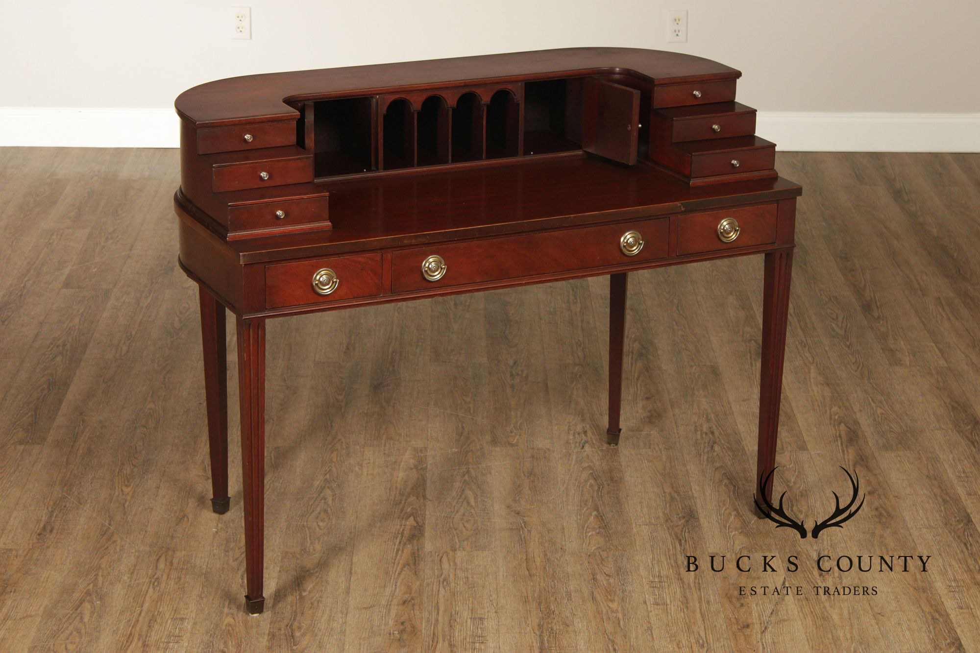 1940's Federal Style Mahogany Carlton House Desk With Tambour Doors