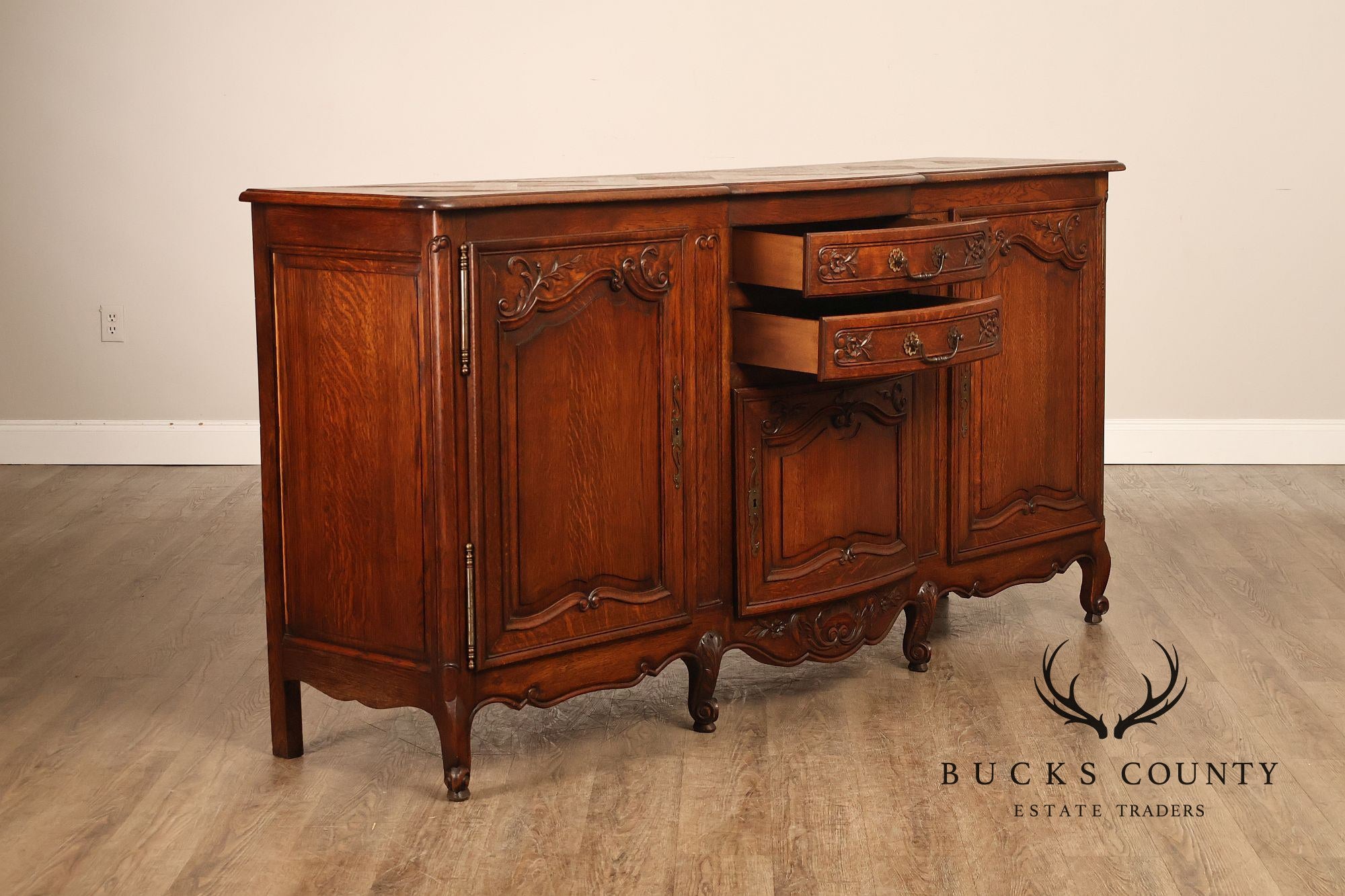 Antique Country French Louis XV Style Oak Buffet Sideboard