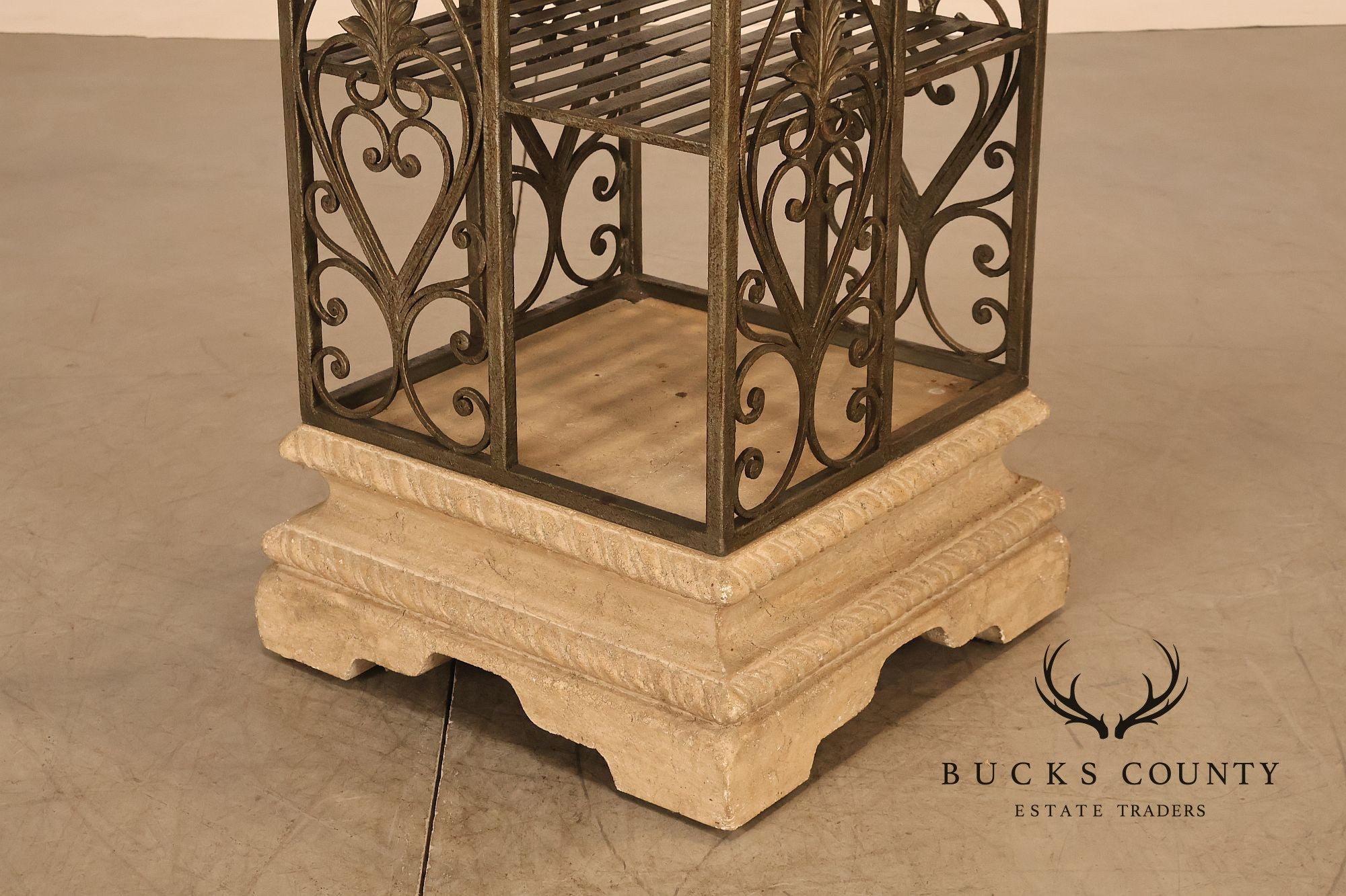 French Baroque Style Wrought Iron Scrollwork Birdcage Etagere Display Shelf