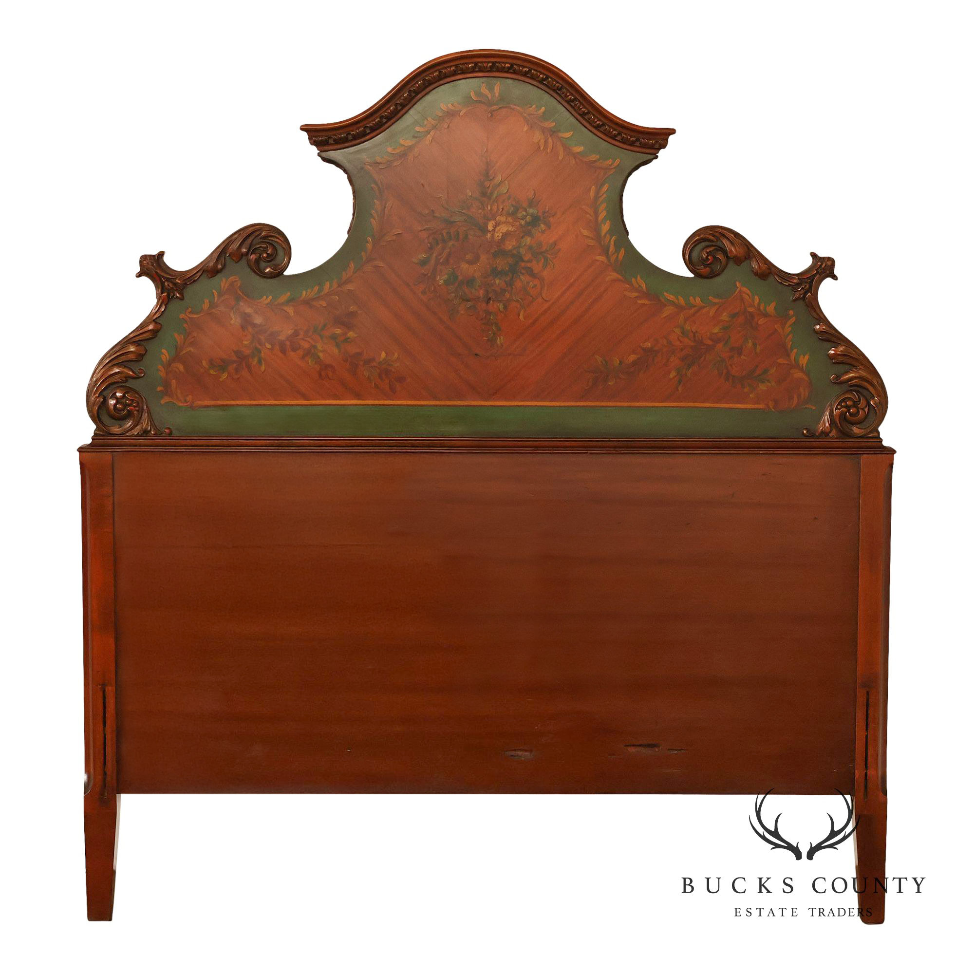 Edwardian Paint Decorated Satinwood Twin Headboard