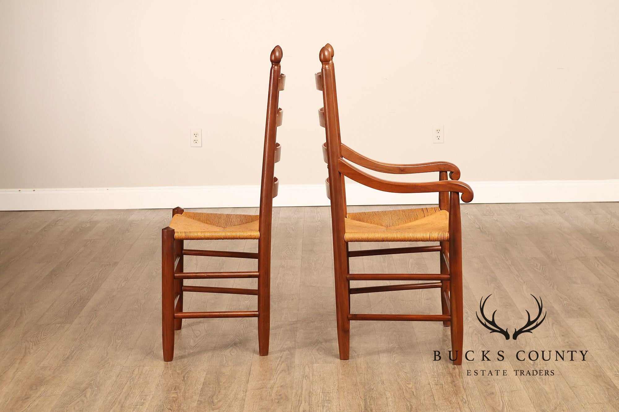 E.A. Clore Custom Walnut Set Of Eight Ladder Back Dining Chairs