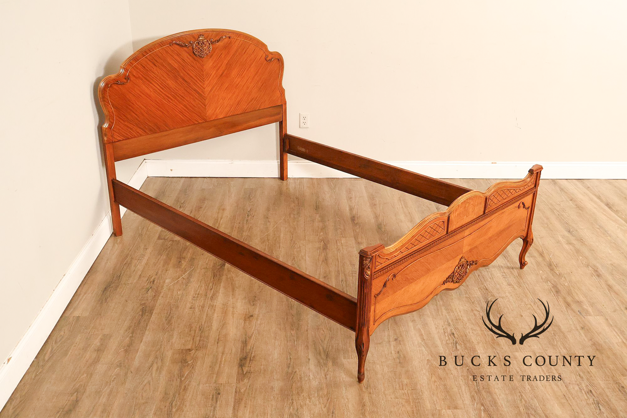 1940's Vintage French Style Full Size Satinwood Bed