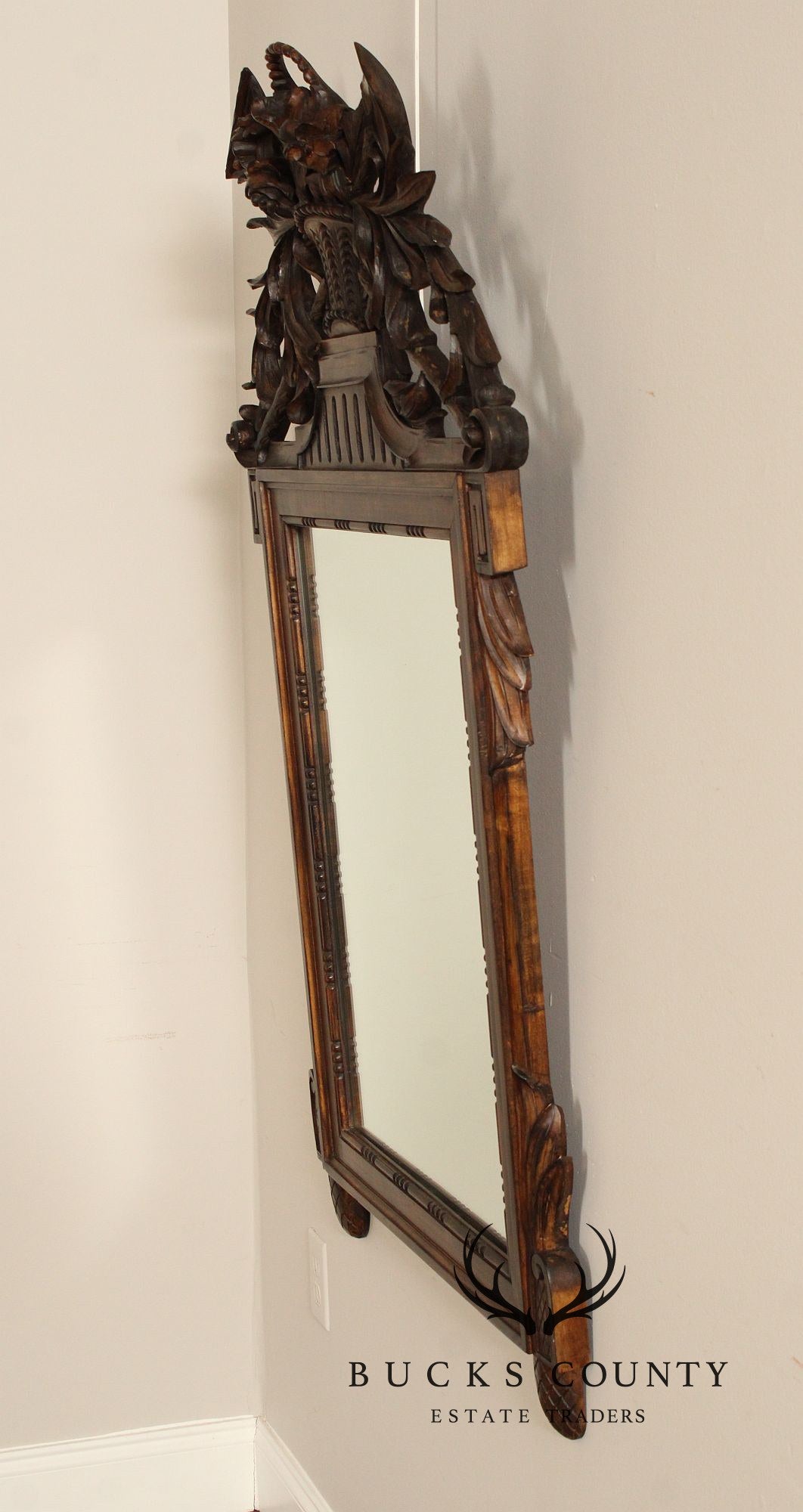 French Louis XVI Style Vintage Carved Wall Mirror