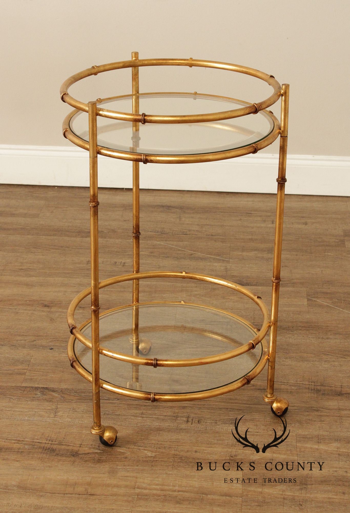 Hollywood Regency Style Gilt Metal Two-Tier Rolling Bar Cart