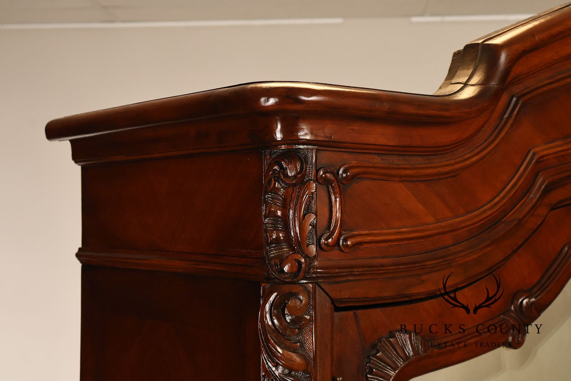 French Louis XV Style Antique Carved Mahogany Mirrored Armoire