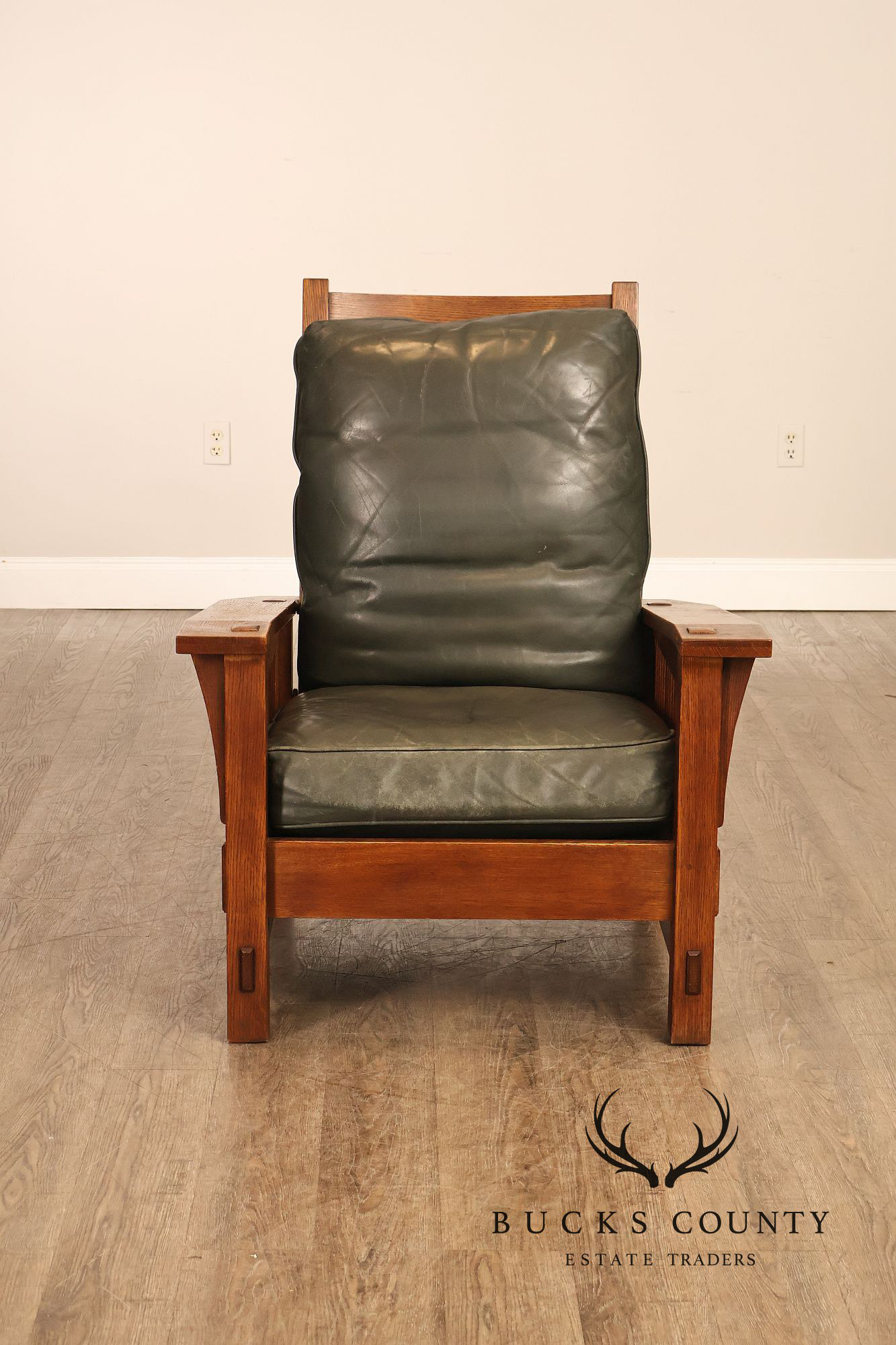 Stickley Mission Collection Oak Bent Arm Morris Chair and Ottoman