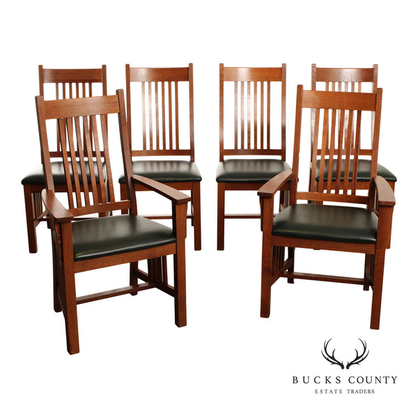 Mission Style Set of Six Oak Spindled Dining Chairs