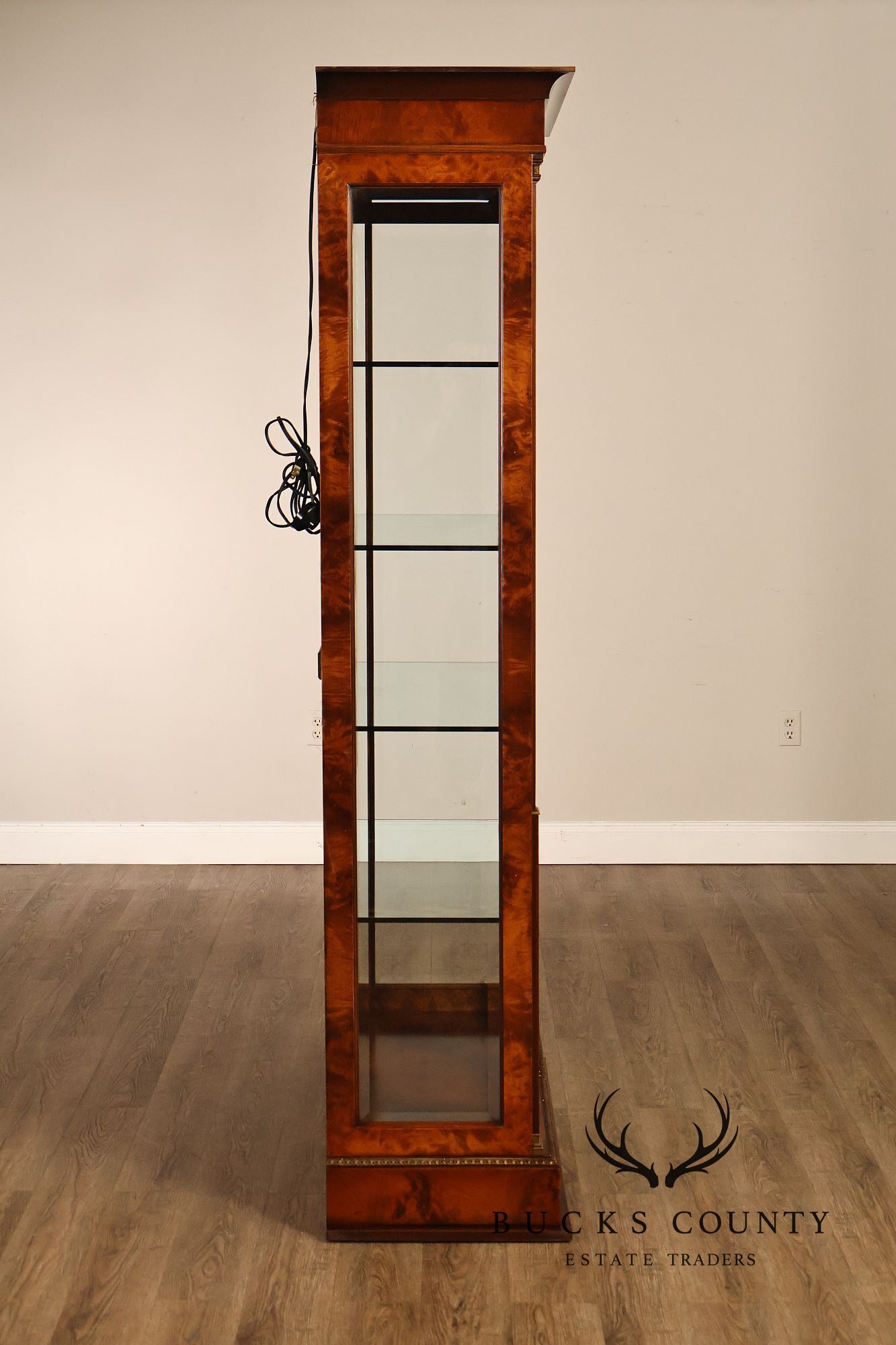 French Empire Style Burl Wood Vitrine Display Cabinet