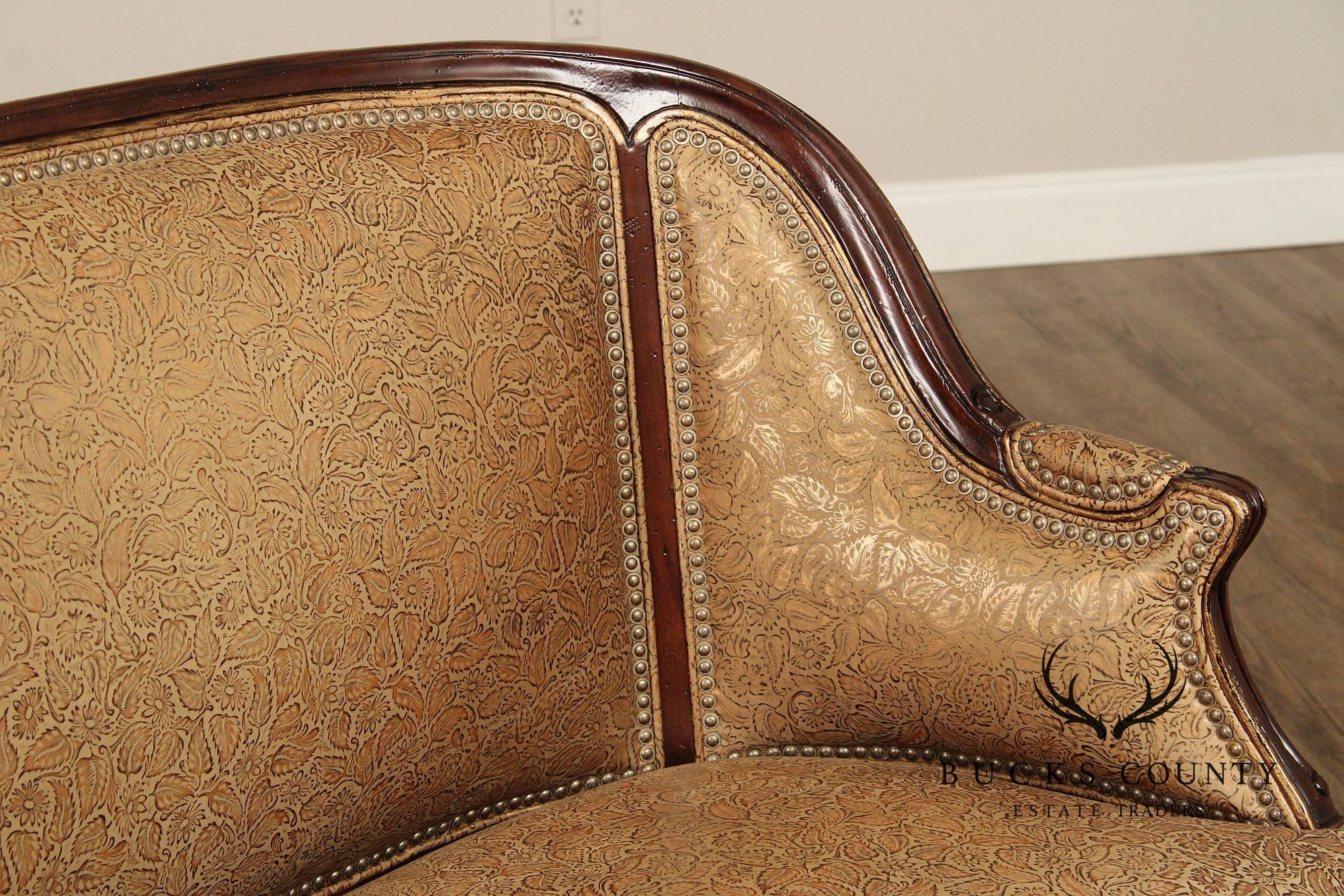 French Louis XV Style Mahogany And Embossed Leather Settee