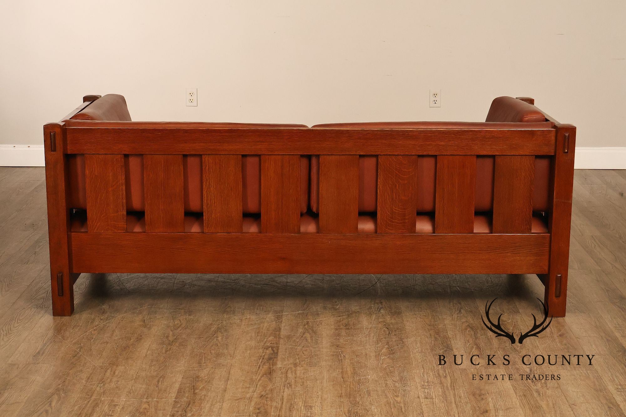 Stickley Mission Collection Oak Settle With Leather Cushions