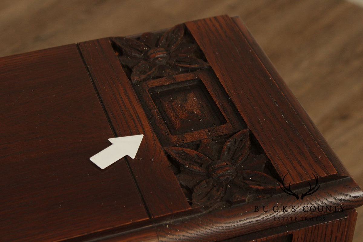 Rom Weber Viking Jacobean Style Carved Oak Drop-Leaf Table