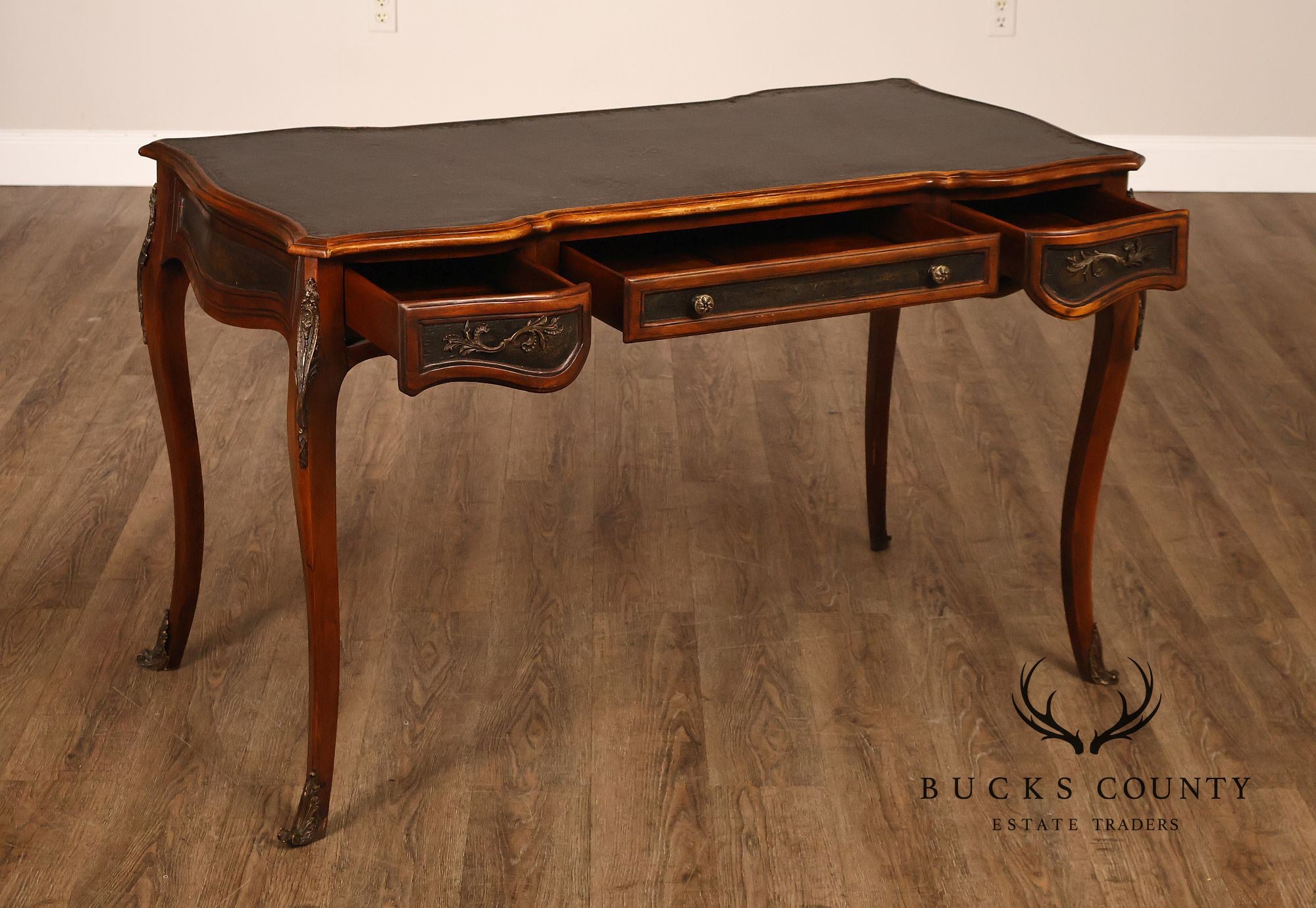 Theodore Alexander Chateau Du Vallois French Louis XV Style Walnut Leather Writing Desk