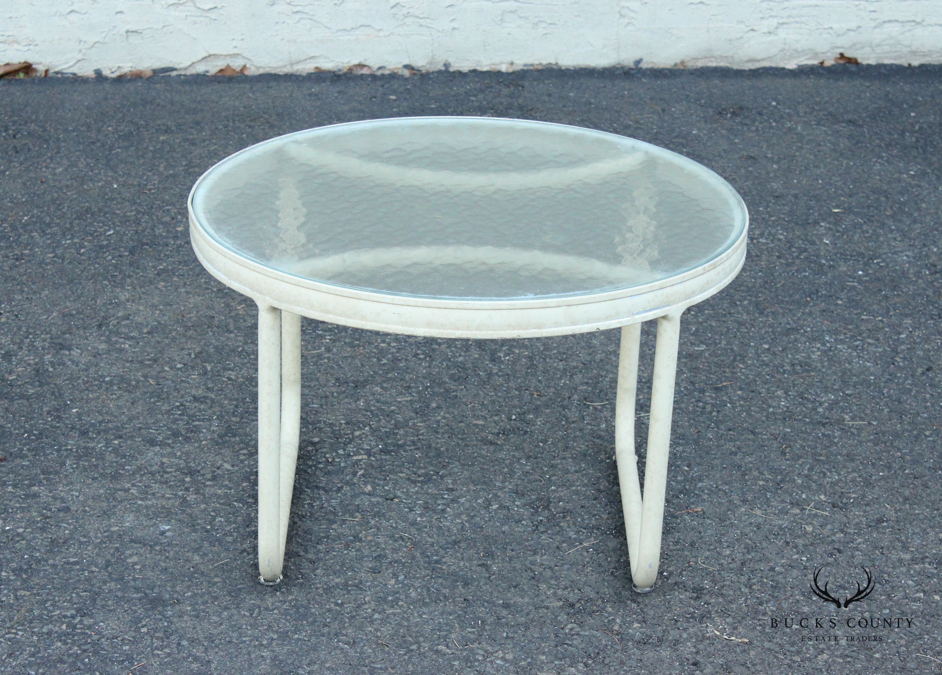 Mid Century Modern Round Glass Top Aluminum Outdoor Patio Side Table