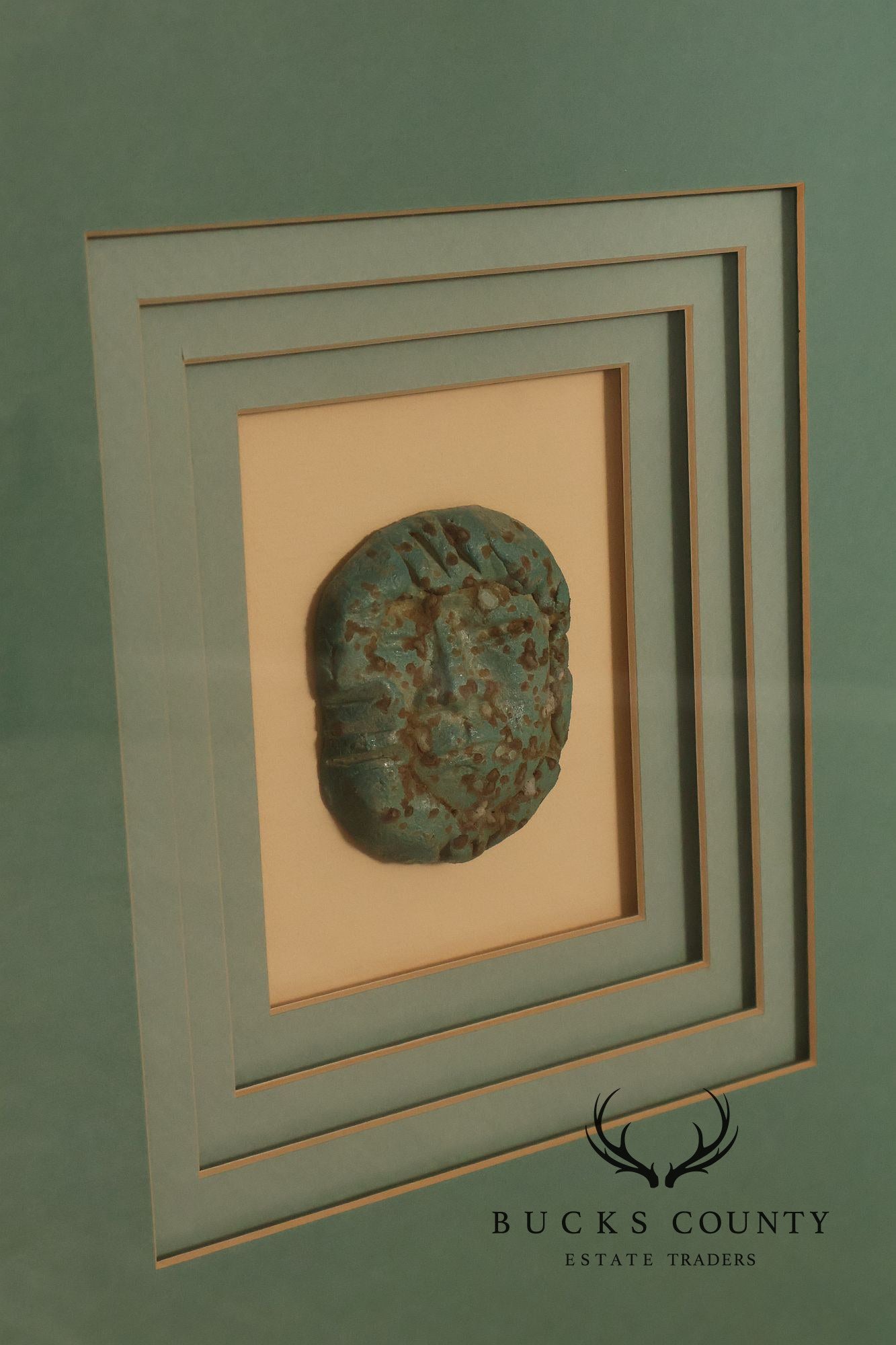 Kinder-Harris Pair Of Framed Turquoise Mask Wall Art, Dated 1987