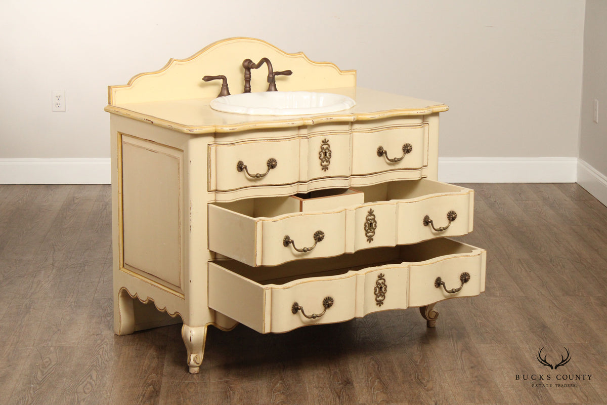 French Country Style Painted Single Sink Vanity Dresser