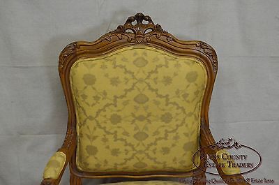 Quality Pair of Custom Upholstered Solid Walnut Louis XV Style Arm Chairs