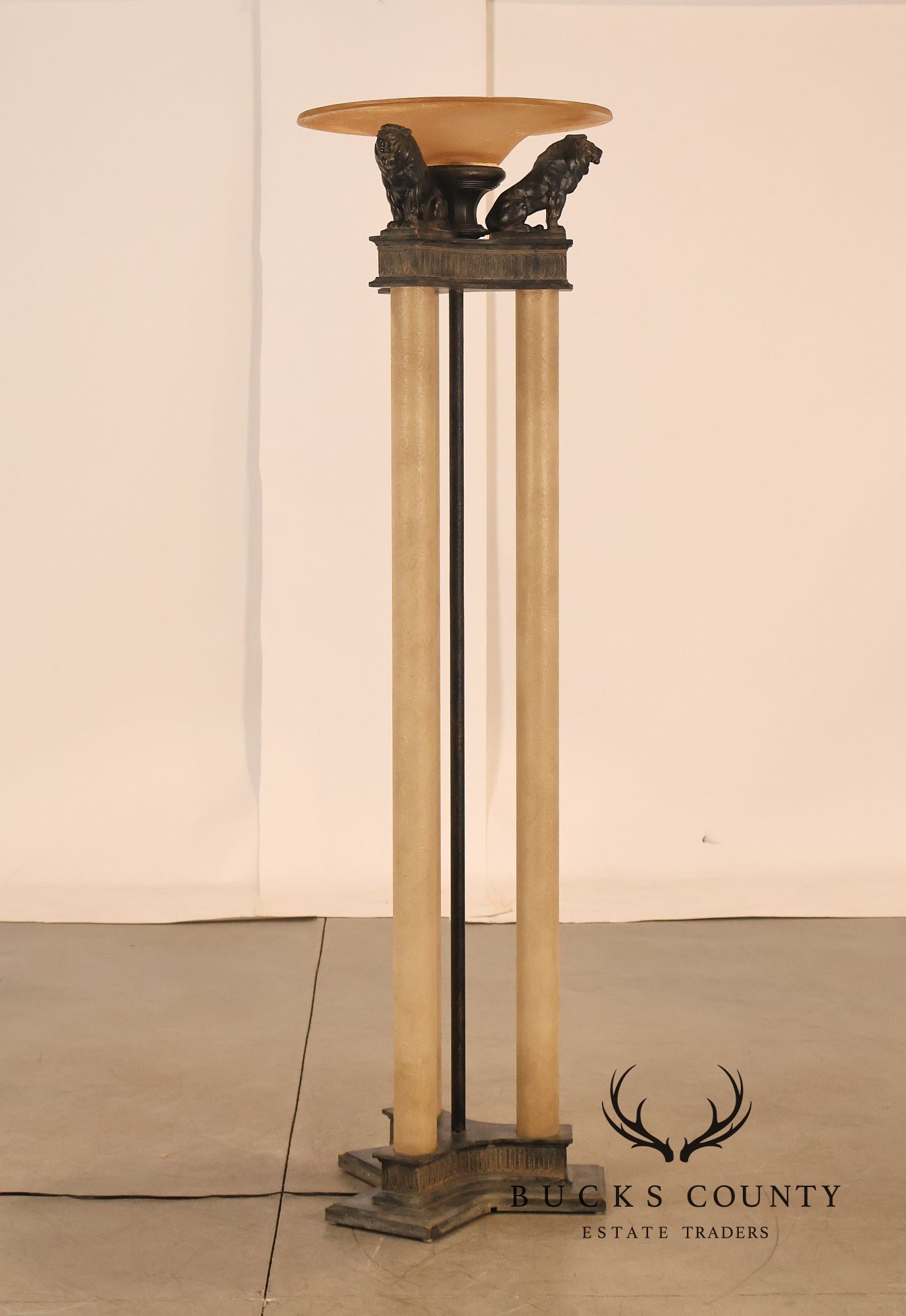 Neoclassical Style Pair Of Floor Lamps With Lion Figures