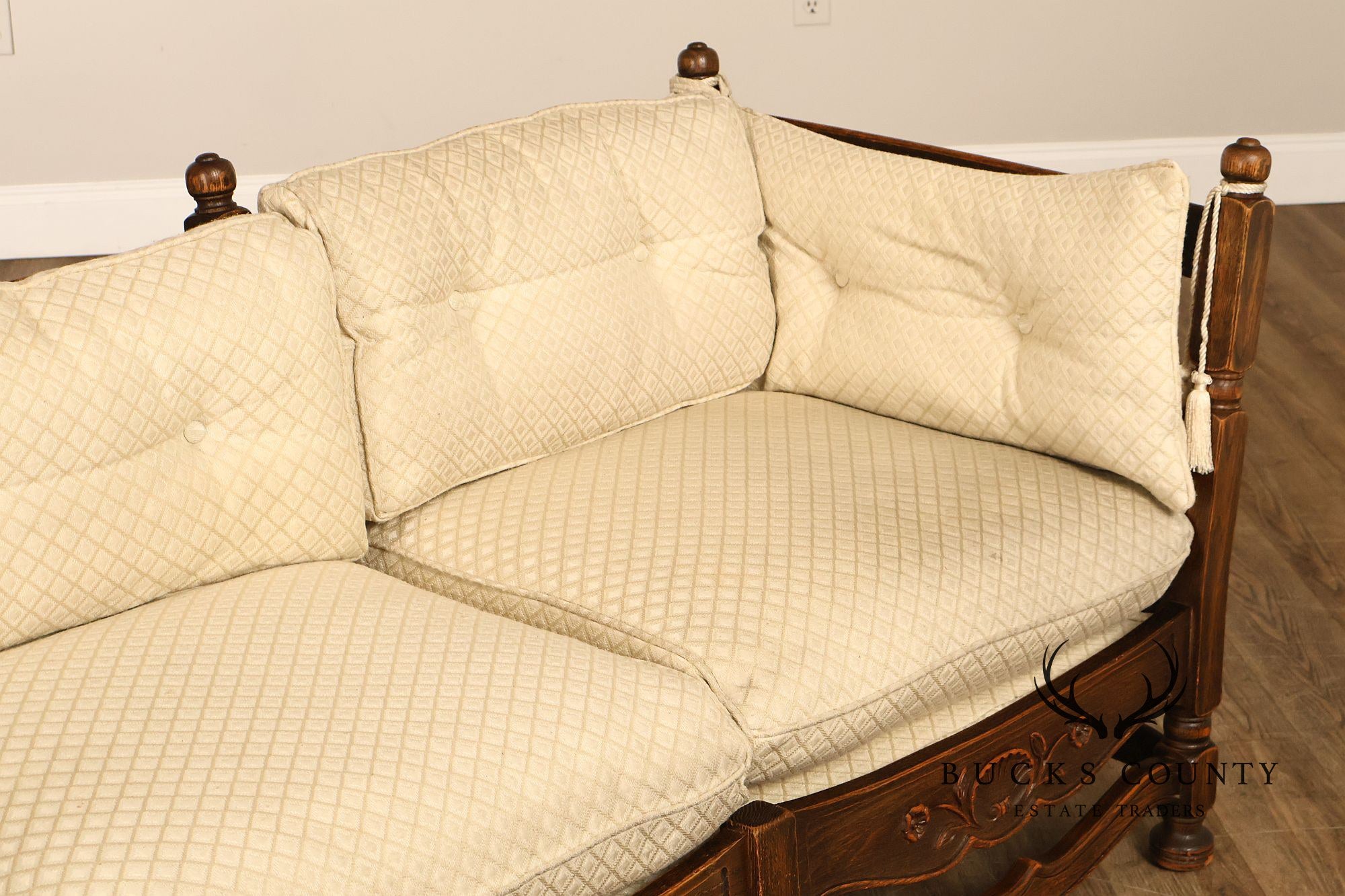 French Country Style Carved Oak Frame Three Seat Sofa