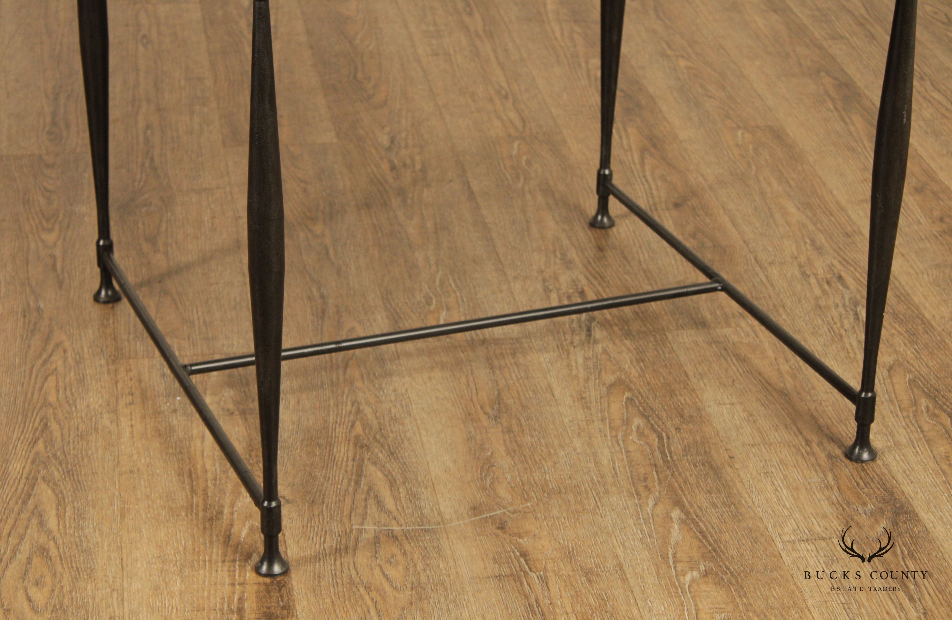 Frederick Duckloe Round Cherry Top Wrought Iron Side Table