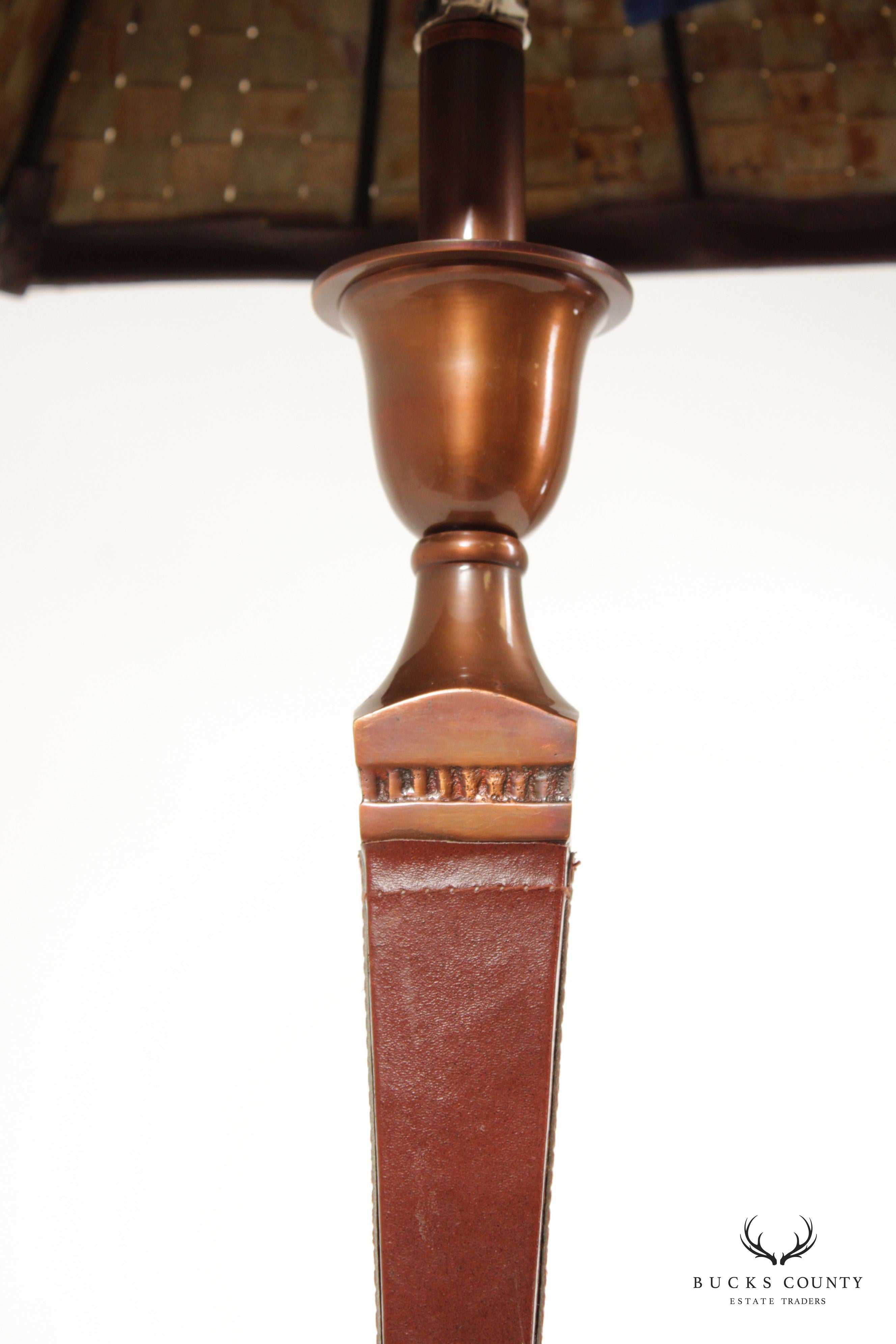 Vintage Leather Wrapped Copper Table Lamp