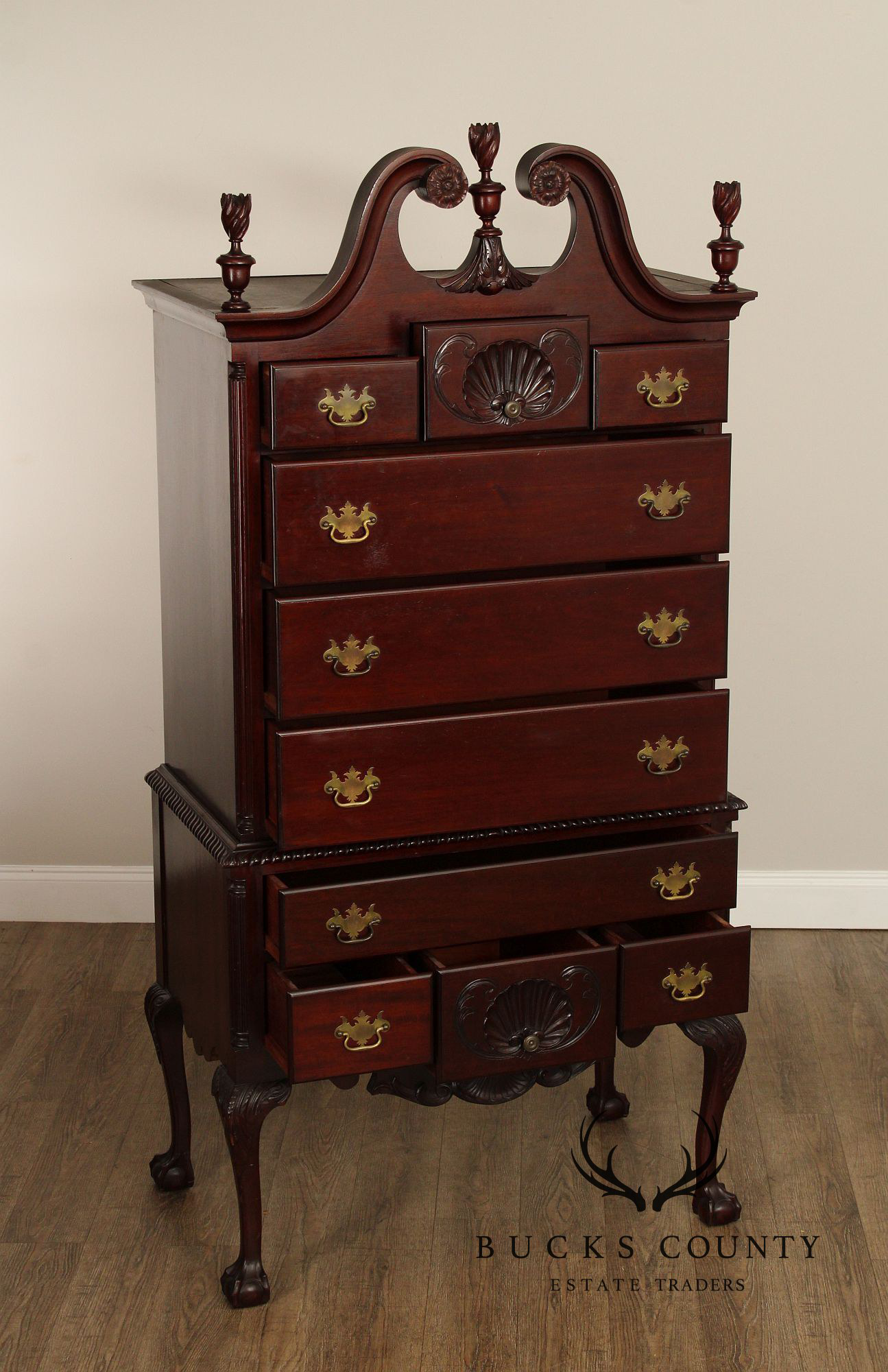 Chippendale Style Antique Bench Made Mahogany Highboy Chest