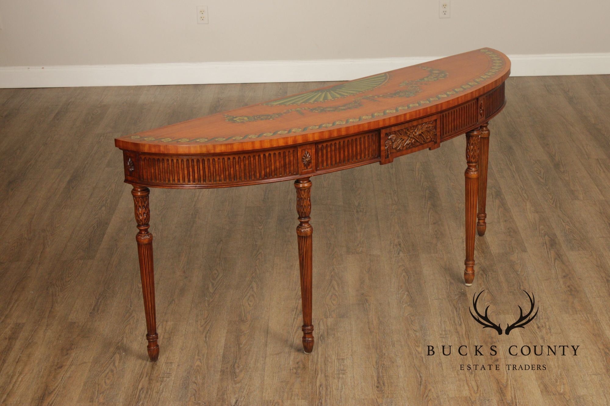 Maitland Smith Adams Paint Decorated Demilune Console Table
