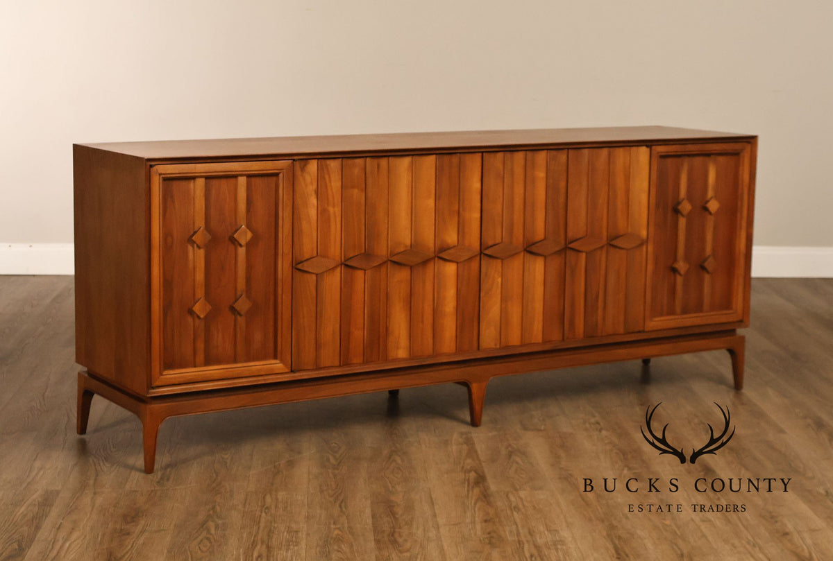 Mid Century Modern Walnut Geometric Paneled Credenza