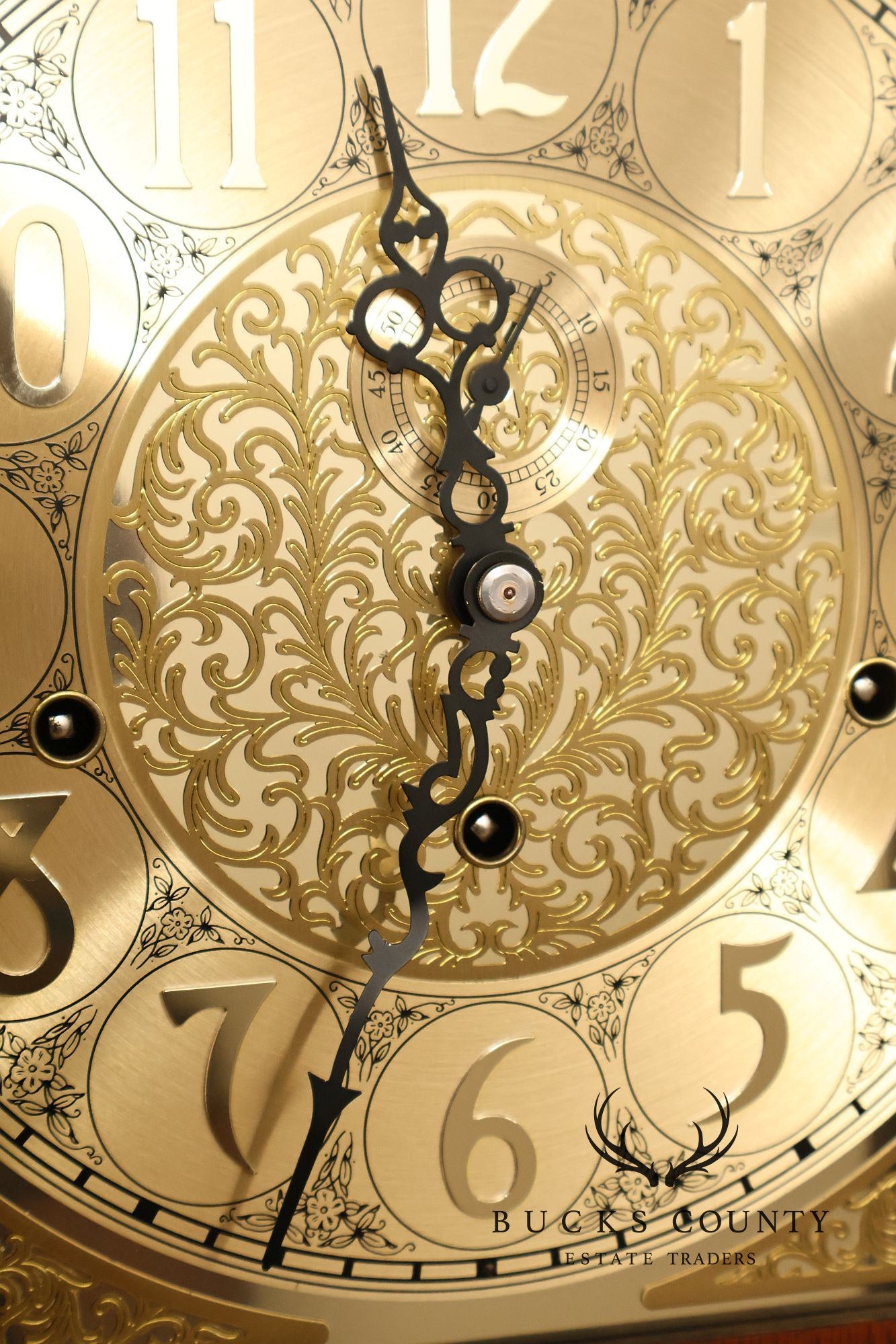 Howard Miller Mahogany Grandfather Clock With Brass Dial And Weights
