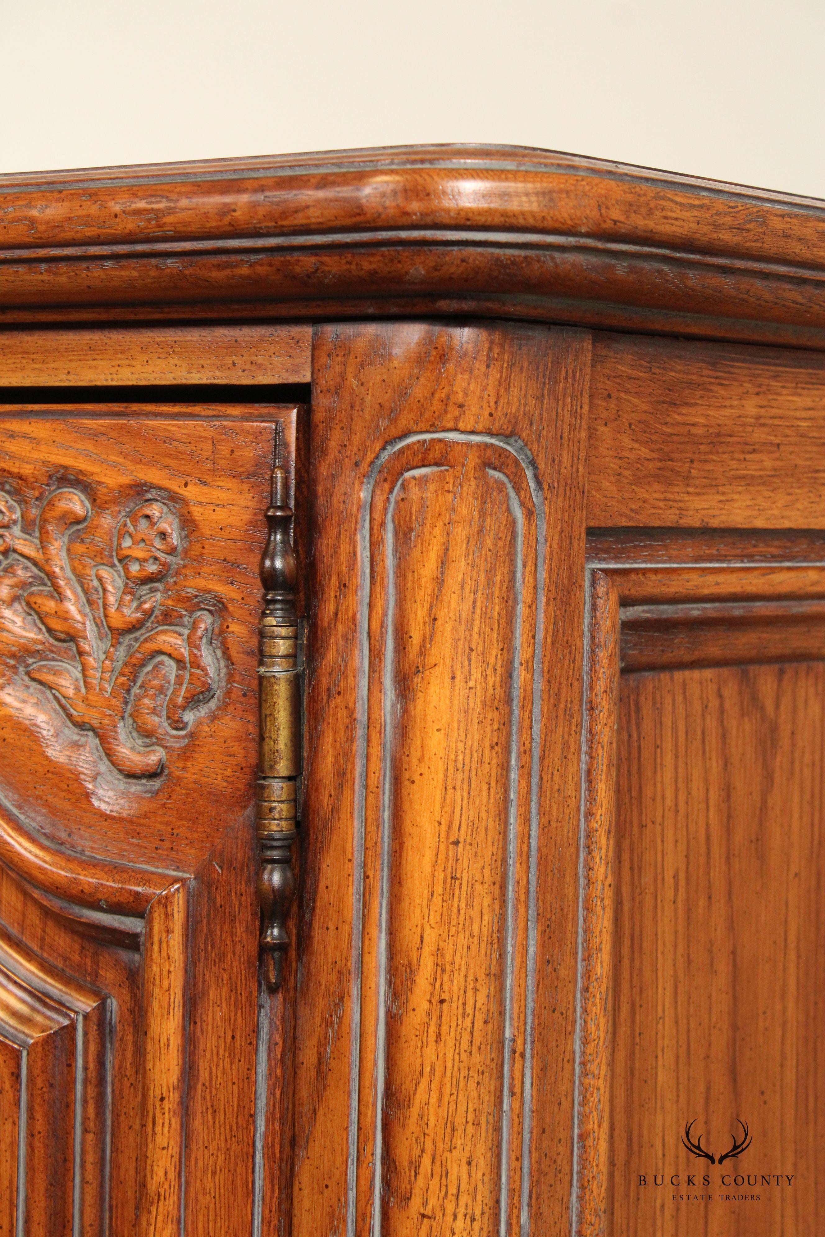 FRENCH COUNTRY STYLE CARVED OAK TWO DOOR ARMOIRE